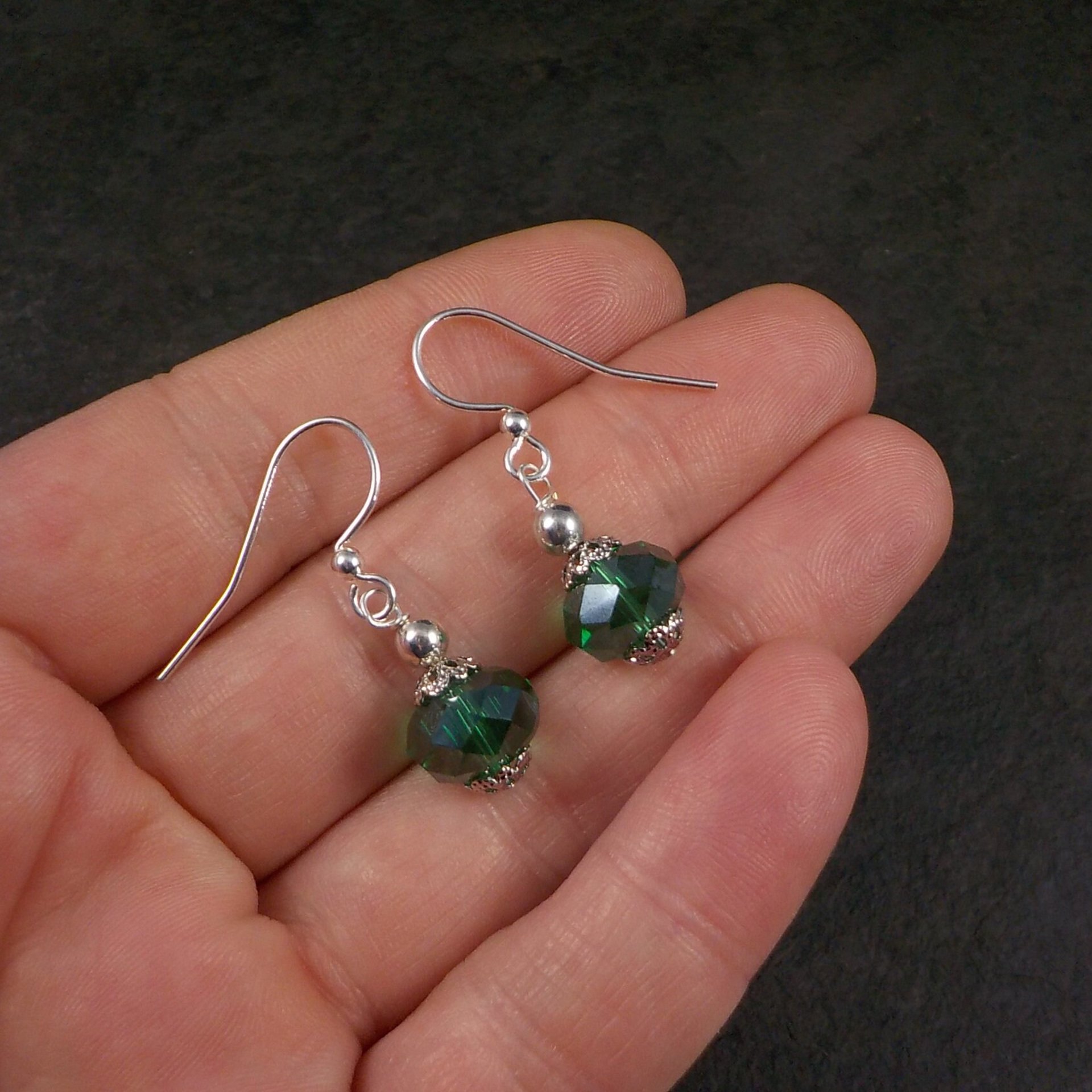 Silver Plated Green Crystal Earrings