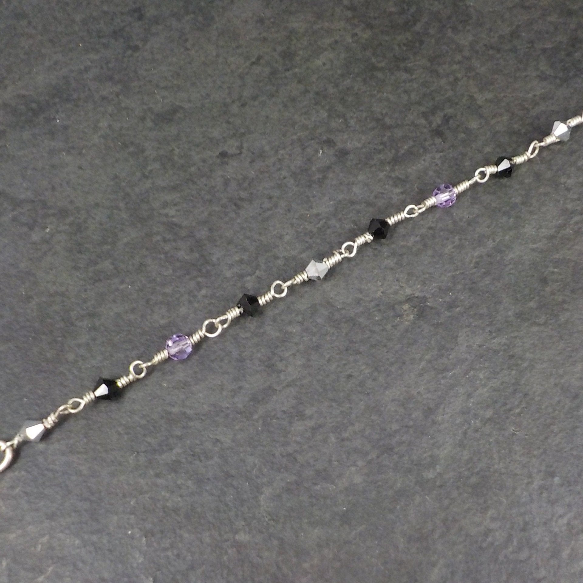 Dainty Sterling Black Purple Crystal Bracelet 7 Inches