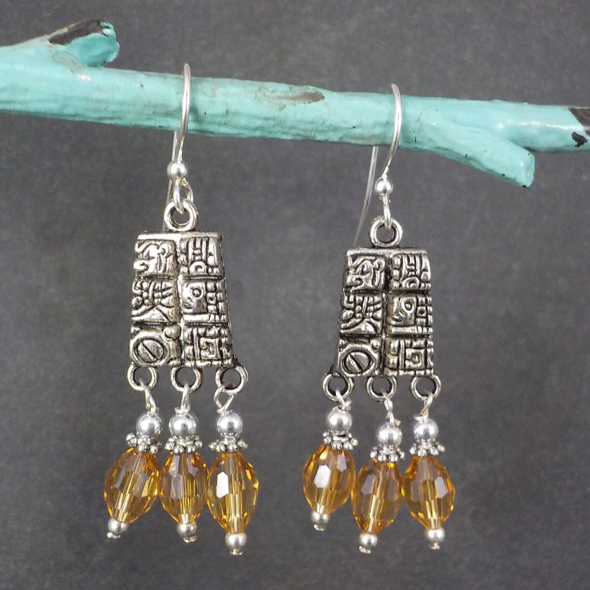 Vintage Tribal Mayan Crystal Earrings