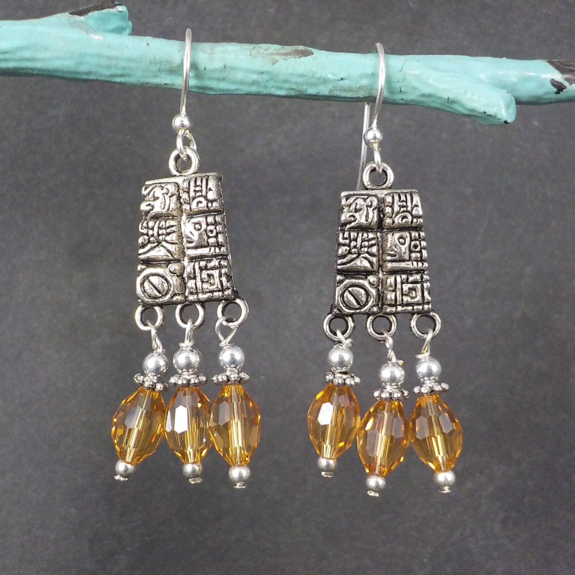 Vintage Tribal Mayan Crystal Earrings