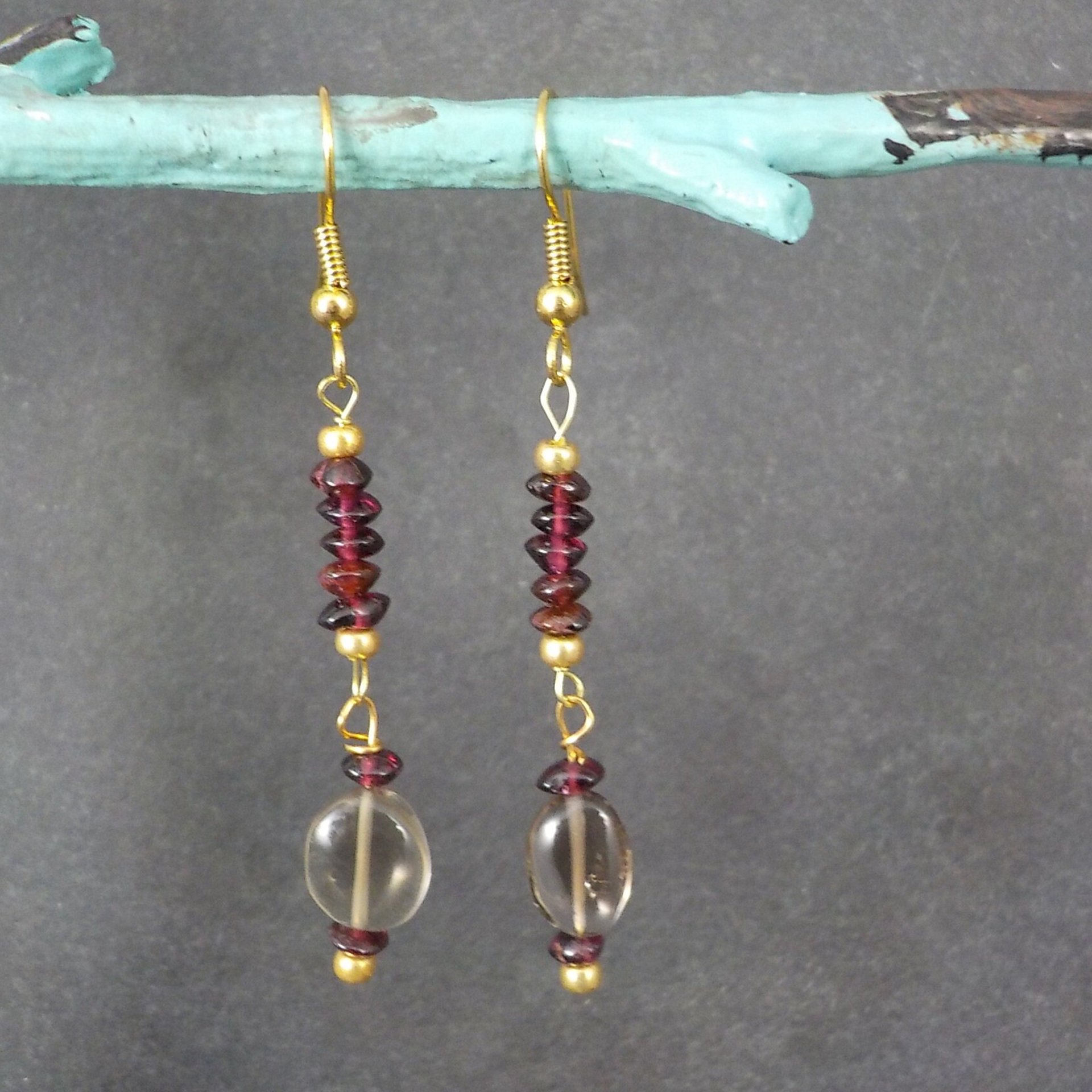 Vintage Garnet Smoky Quartz Earrings