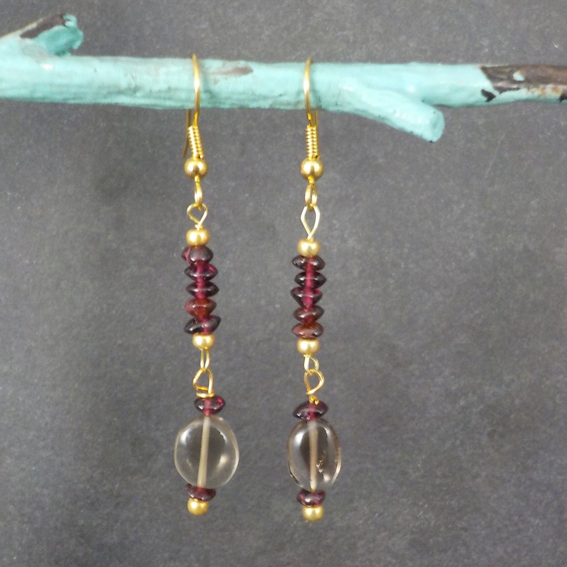 Vintage Garnet Smoky Quartz Earrings