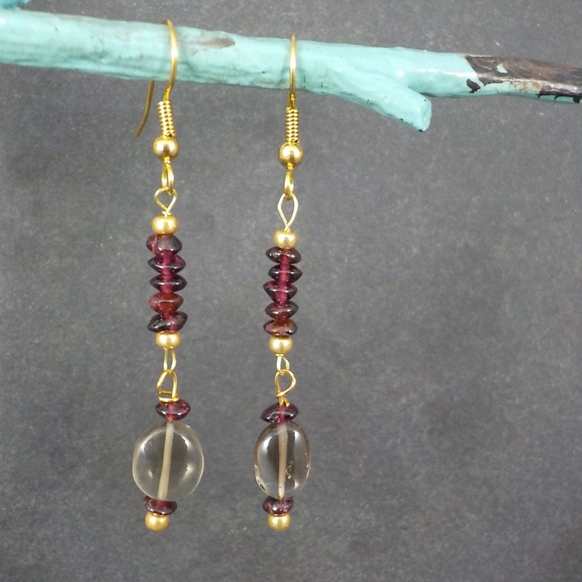 Vintage Garnet Smoky Quartz Earrings