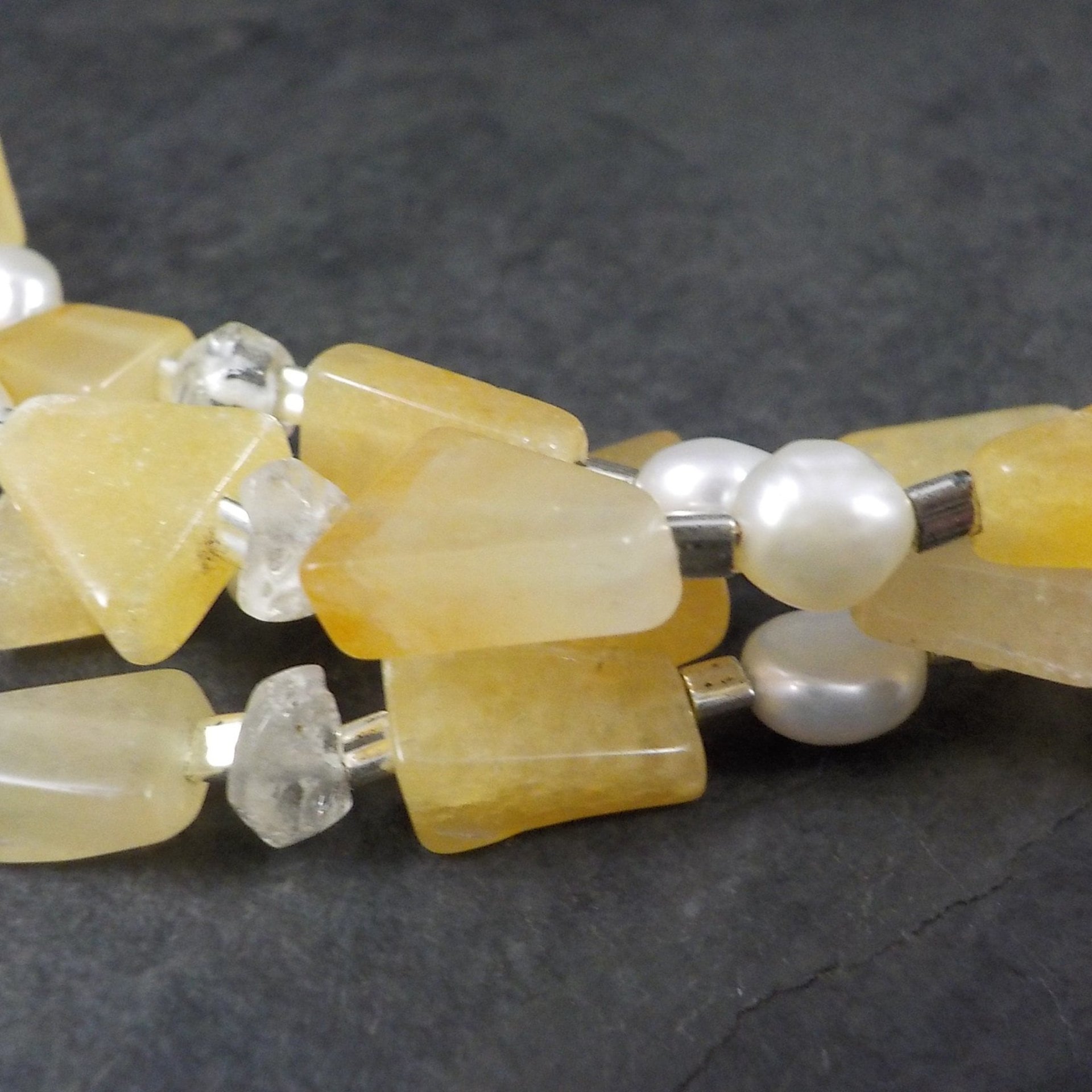 Vintage 4 Strand Citrine Quartz Pearl Necklace