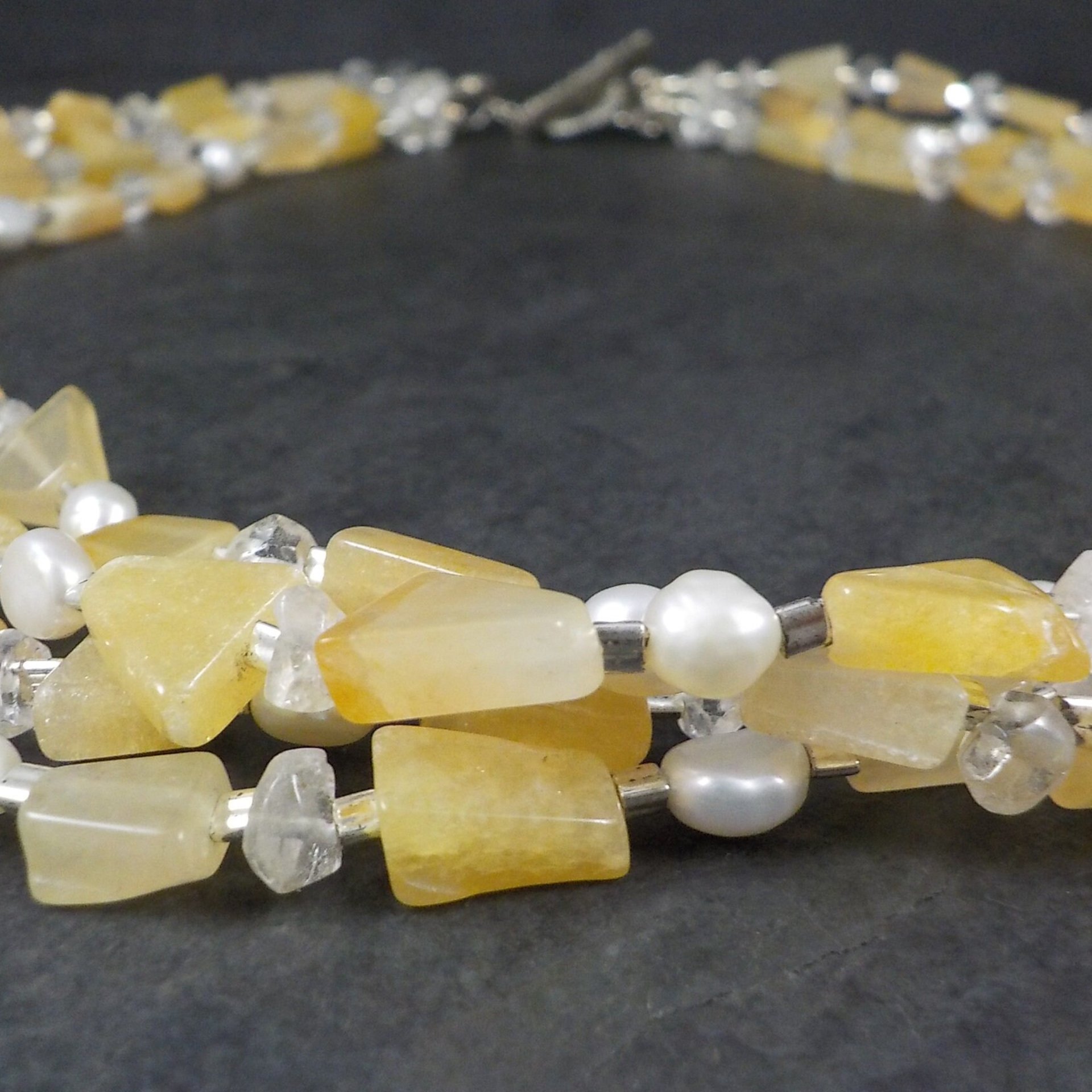 Vintage 4 Strand Citrine Quartz Pearl Necklace