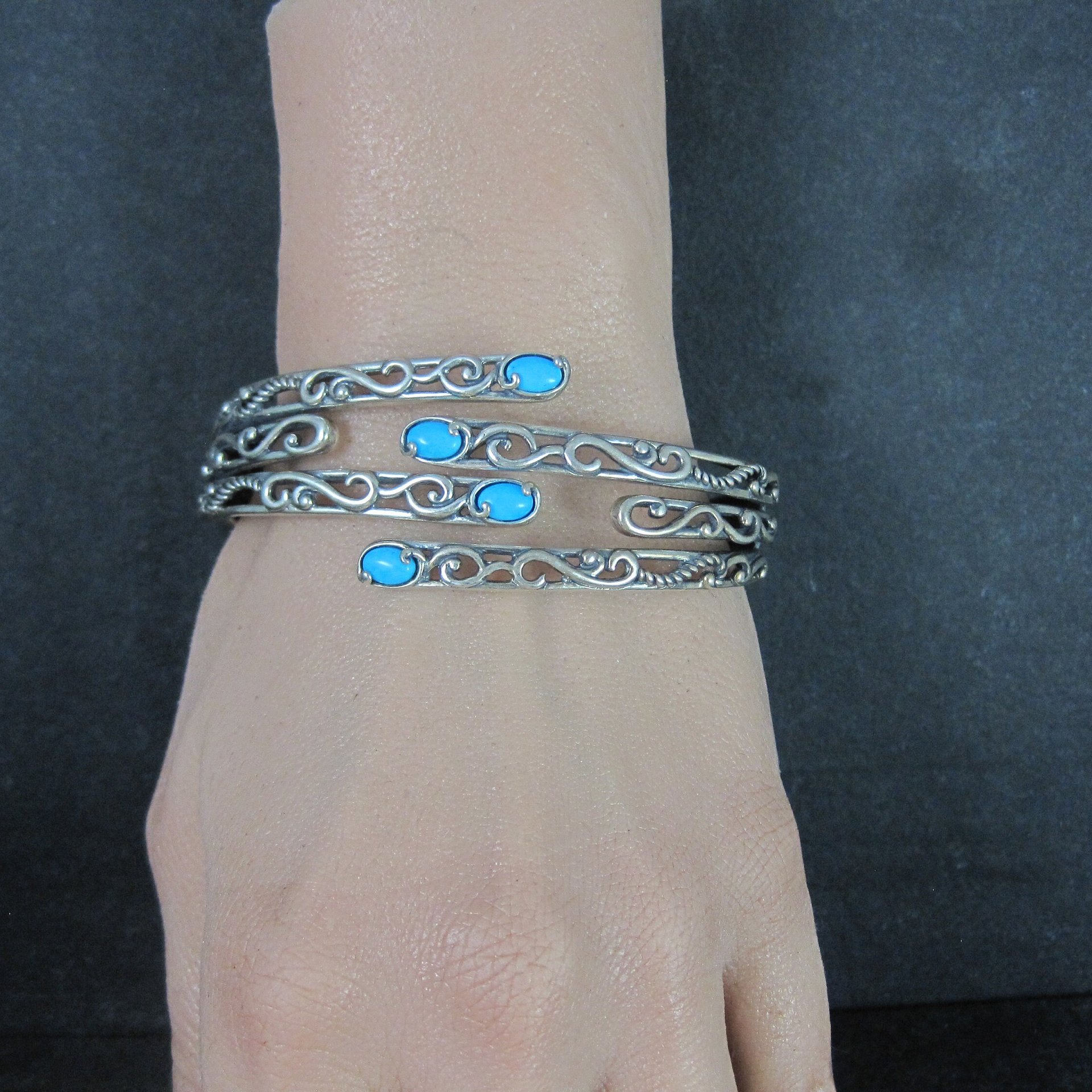 Estate Sterling Turquoise Clamper Bangle Bracelet 6.75 Inches