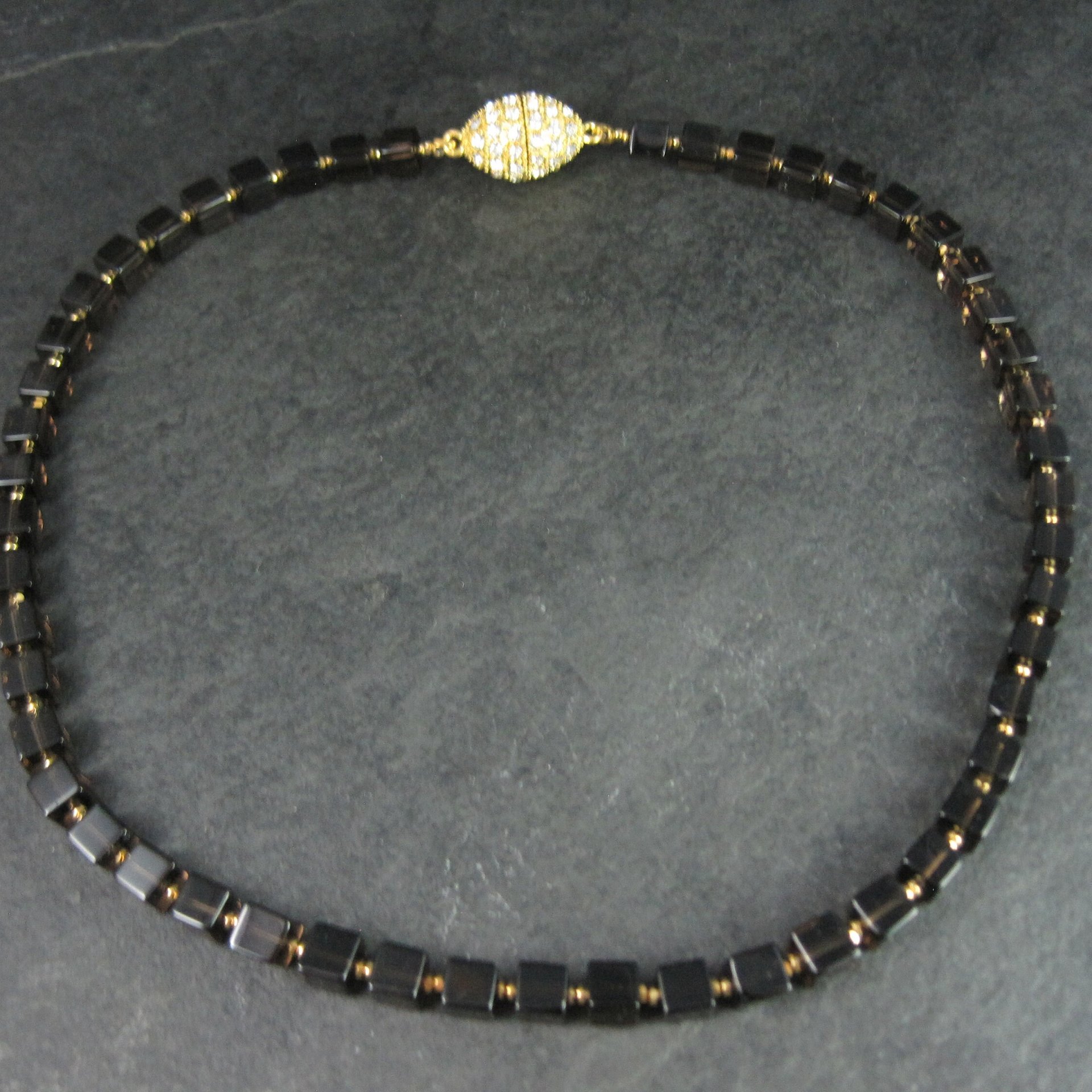 Estate Gold Filled Smoky Quartz Necklace 18.5 Inches Magnetic Clasp