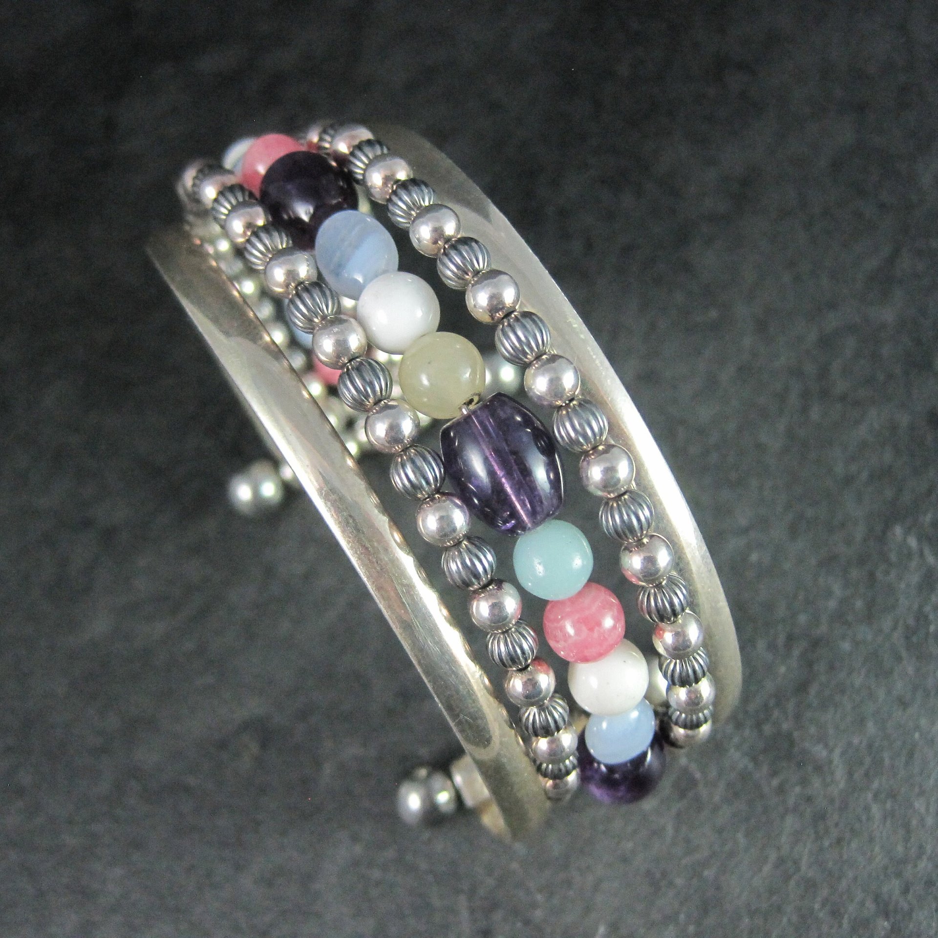 Southwestern Sterling 5 Strand Gemstone Cuff Bracelet