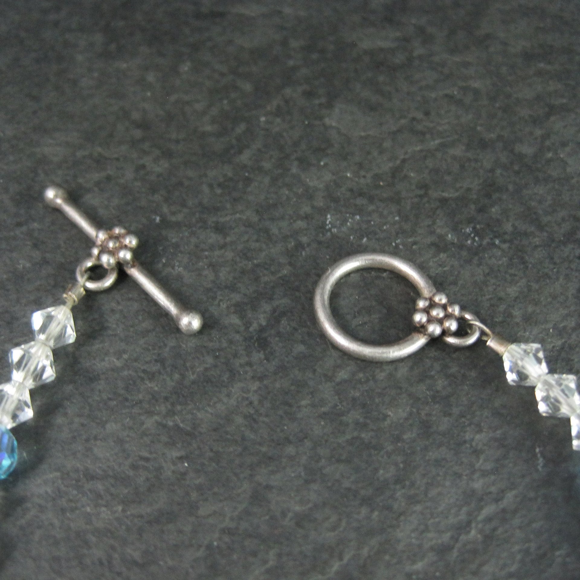 Sterling Crystal Blue Art Glass Toggle Bracelet 7.25"