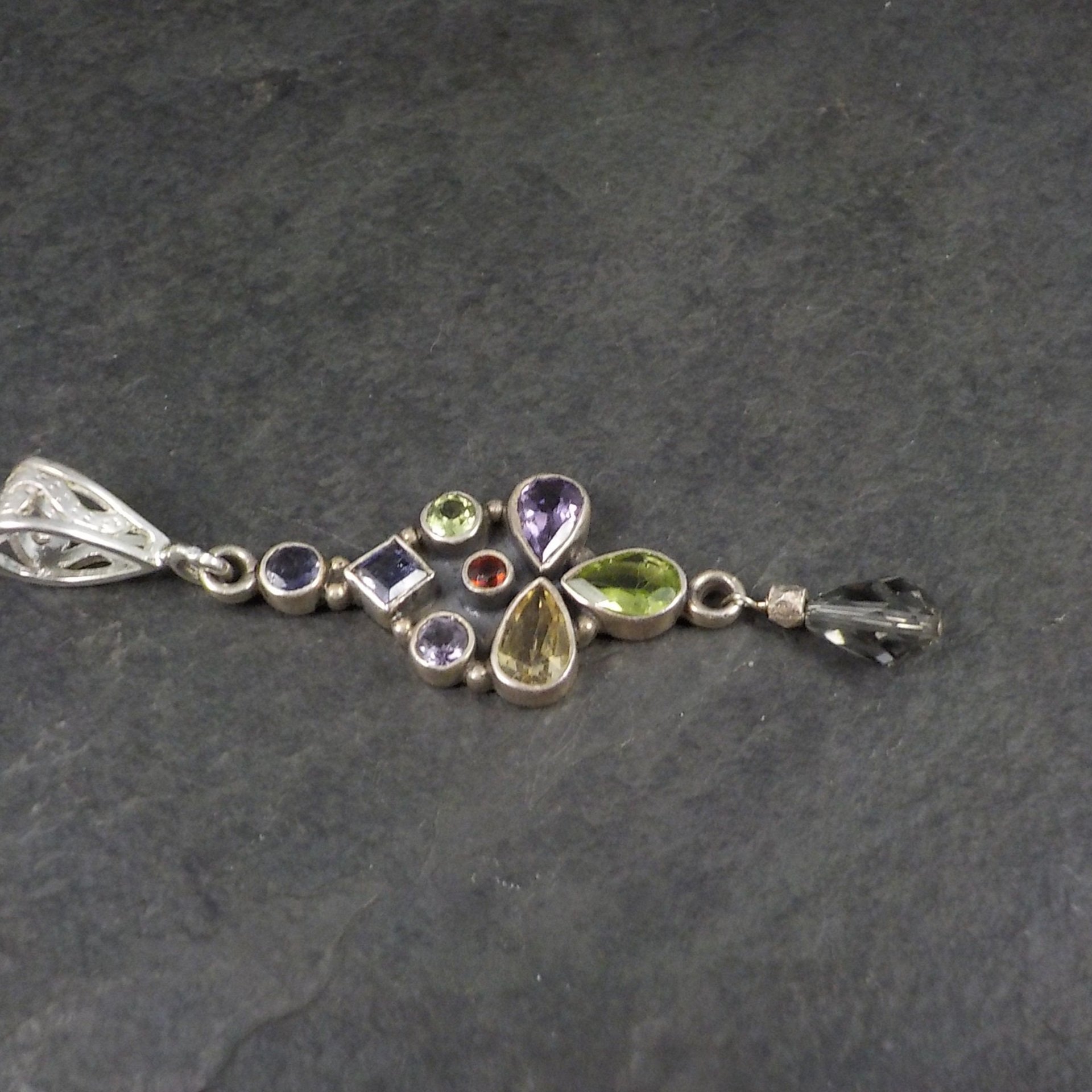 Long Estate Sterling Gemstone Pendant