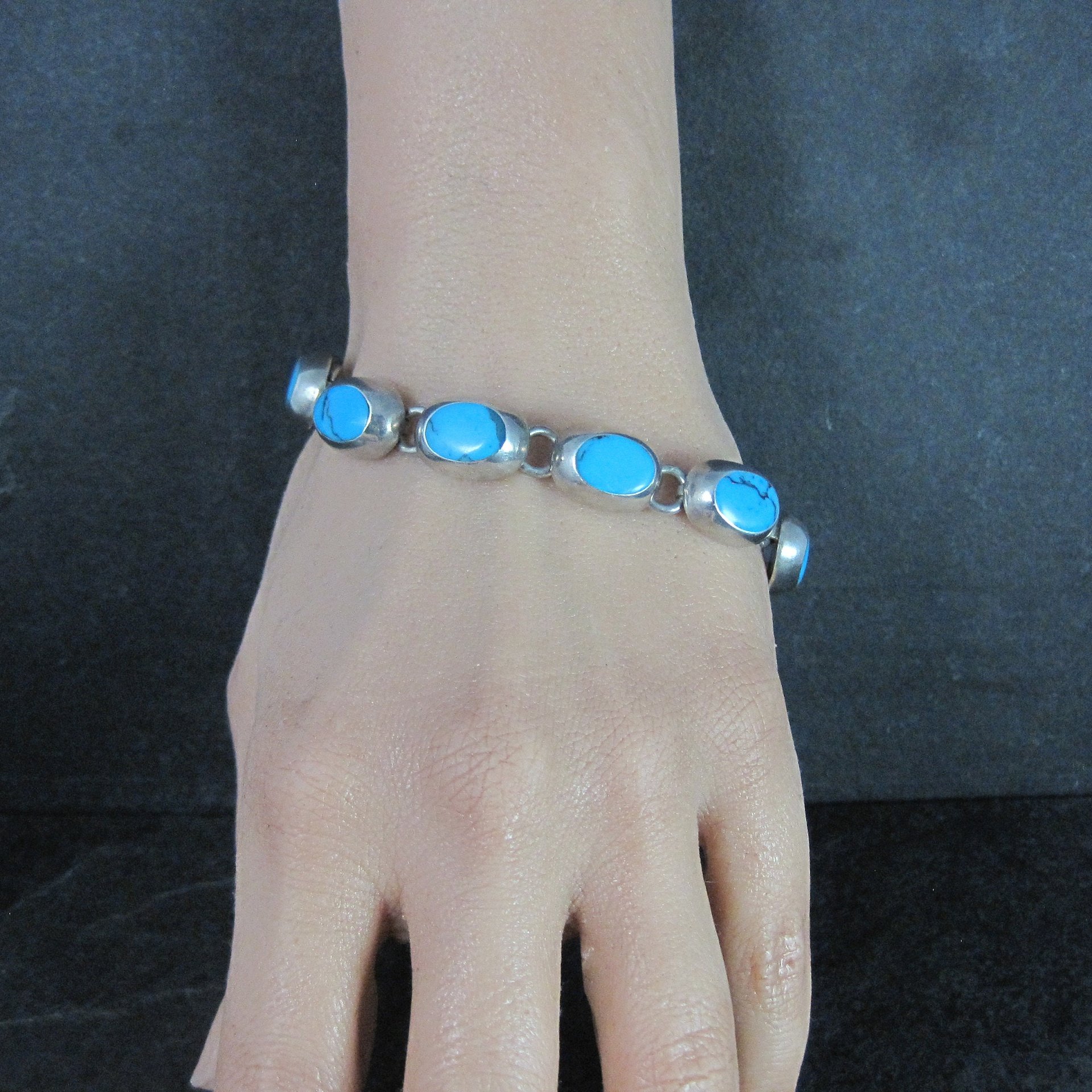 Mexican Sterling Faux Turquoise Bracelet 7.5 Inches