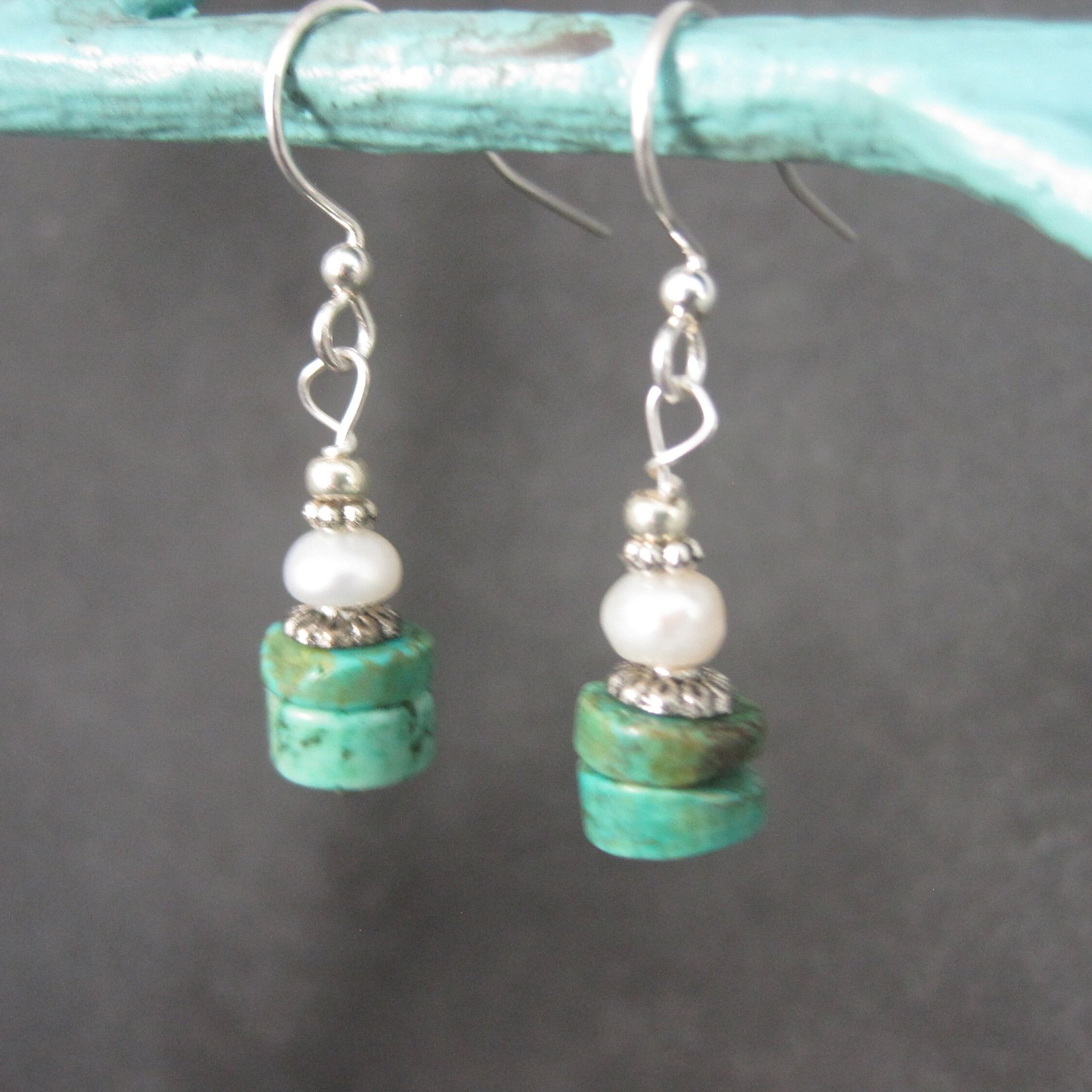 Simple Turquoise and Pearl Earrings