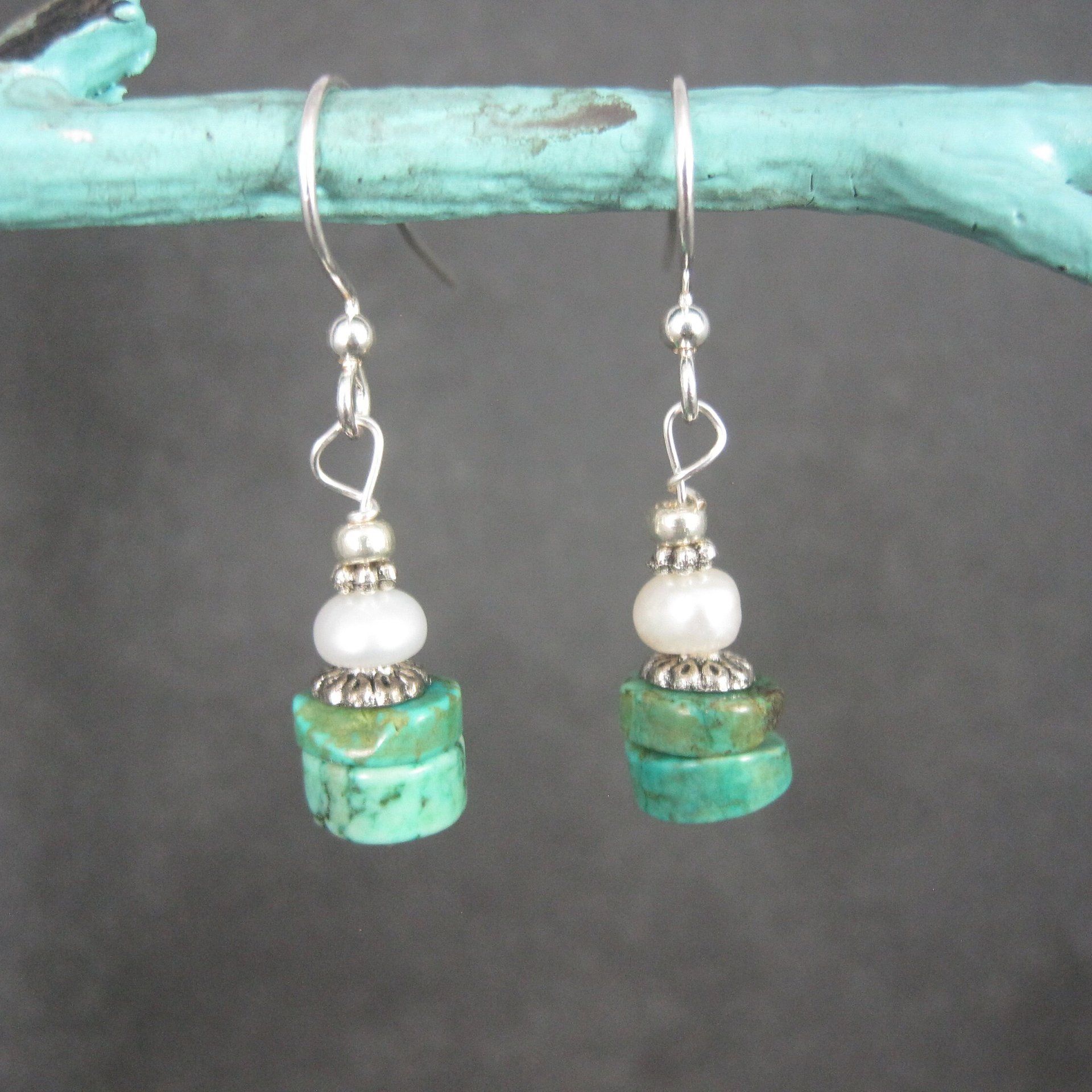 Simple Turquoise and Pearl Earrings