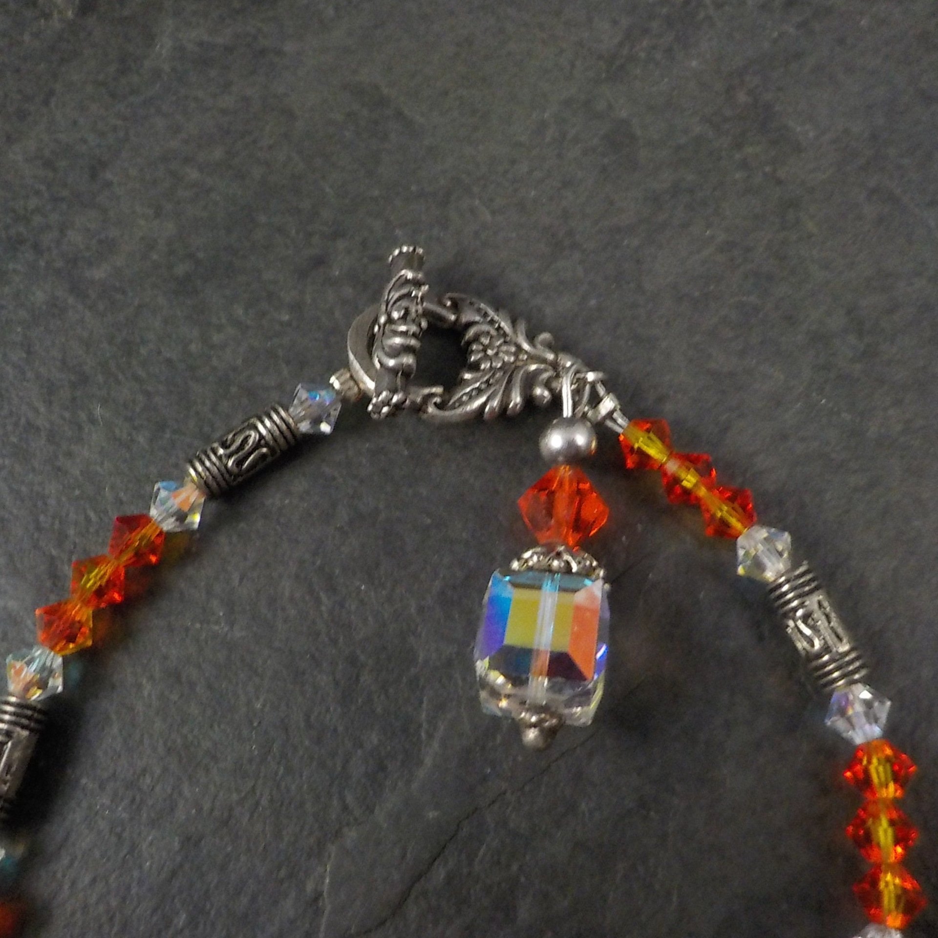 Sterling Orange Crystal Toggle Bracelet 7.25 Inches