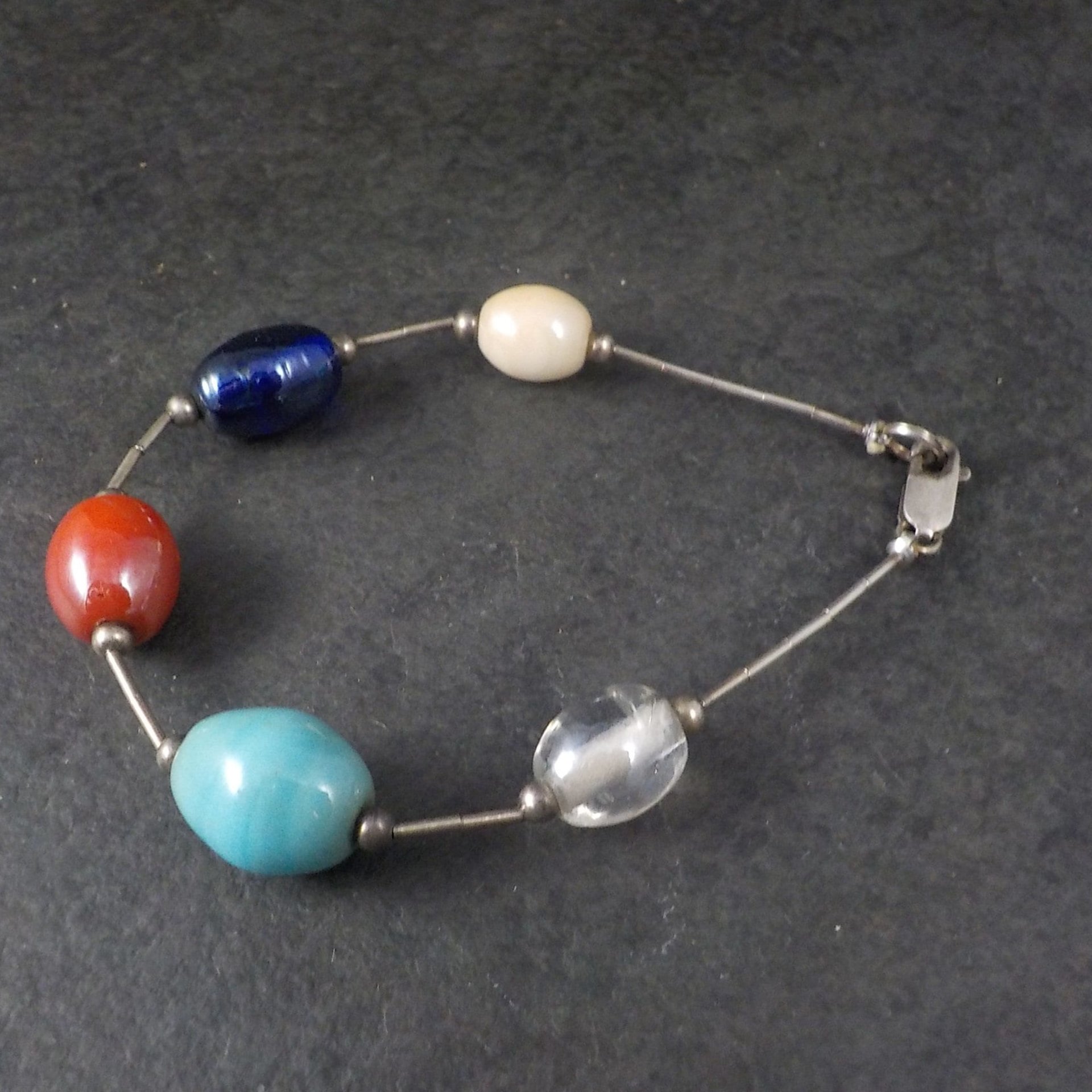 Vintage Sterling Liquid Silver Ceramic Bead Bracelet
