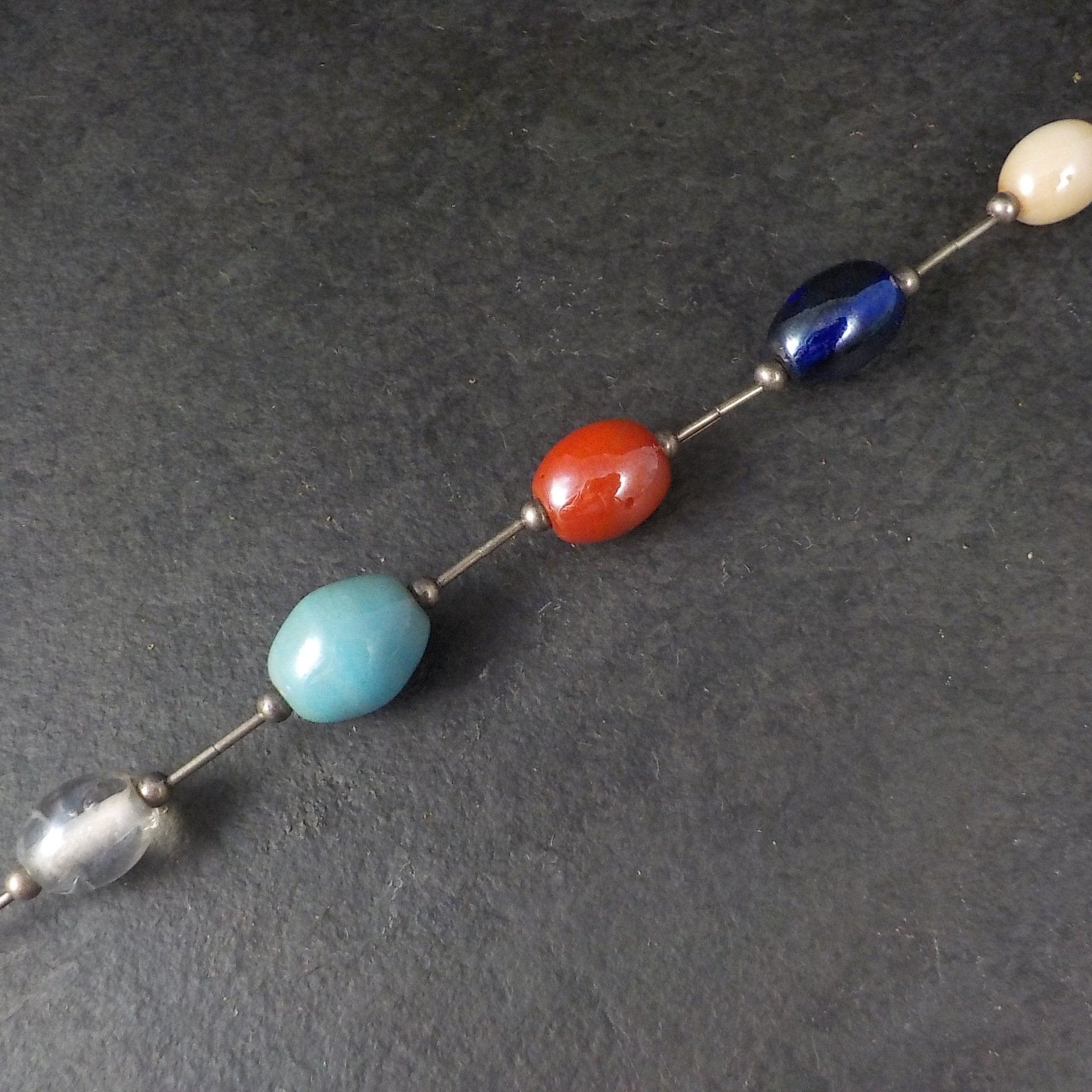 Vintage Sterling Liquid Silver Ceramic Bead Bracelet