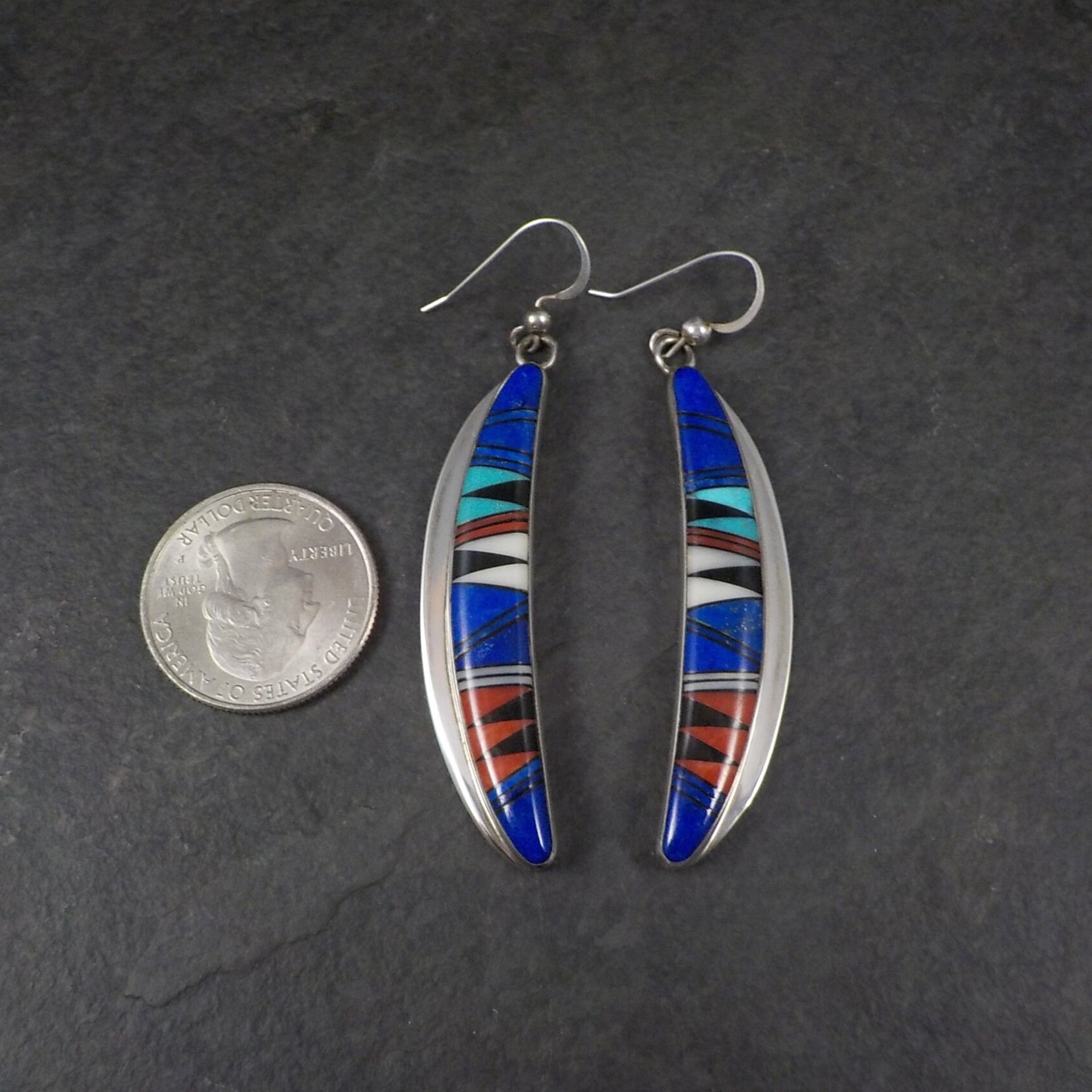 Vintage Southwestern Sterling Inlay Earrings