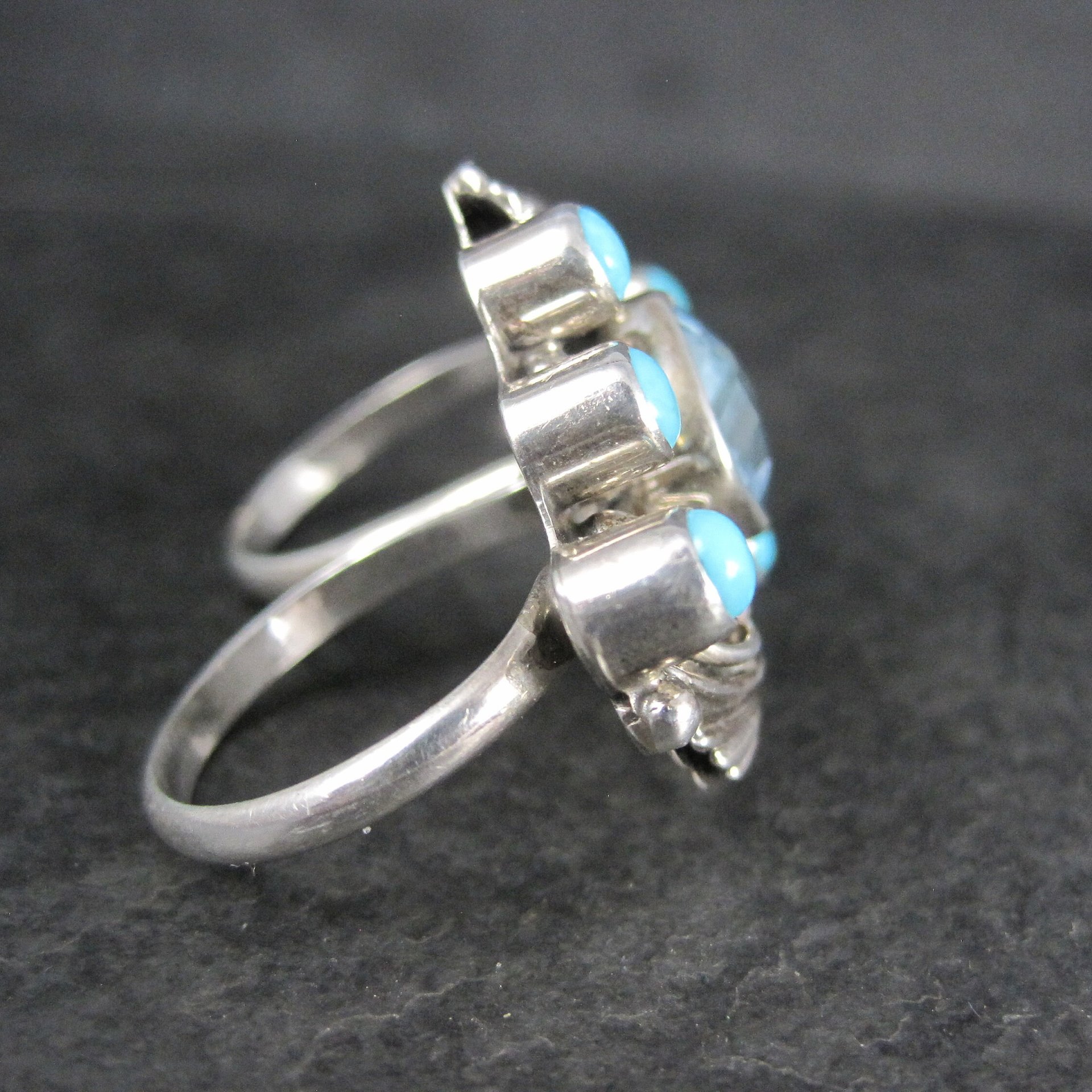 Southwestern Sterling Topaz Turquoise Two Finger Ring Sizes 9 and 8.5