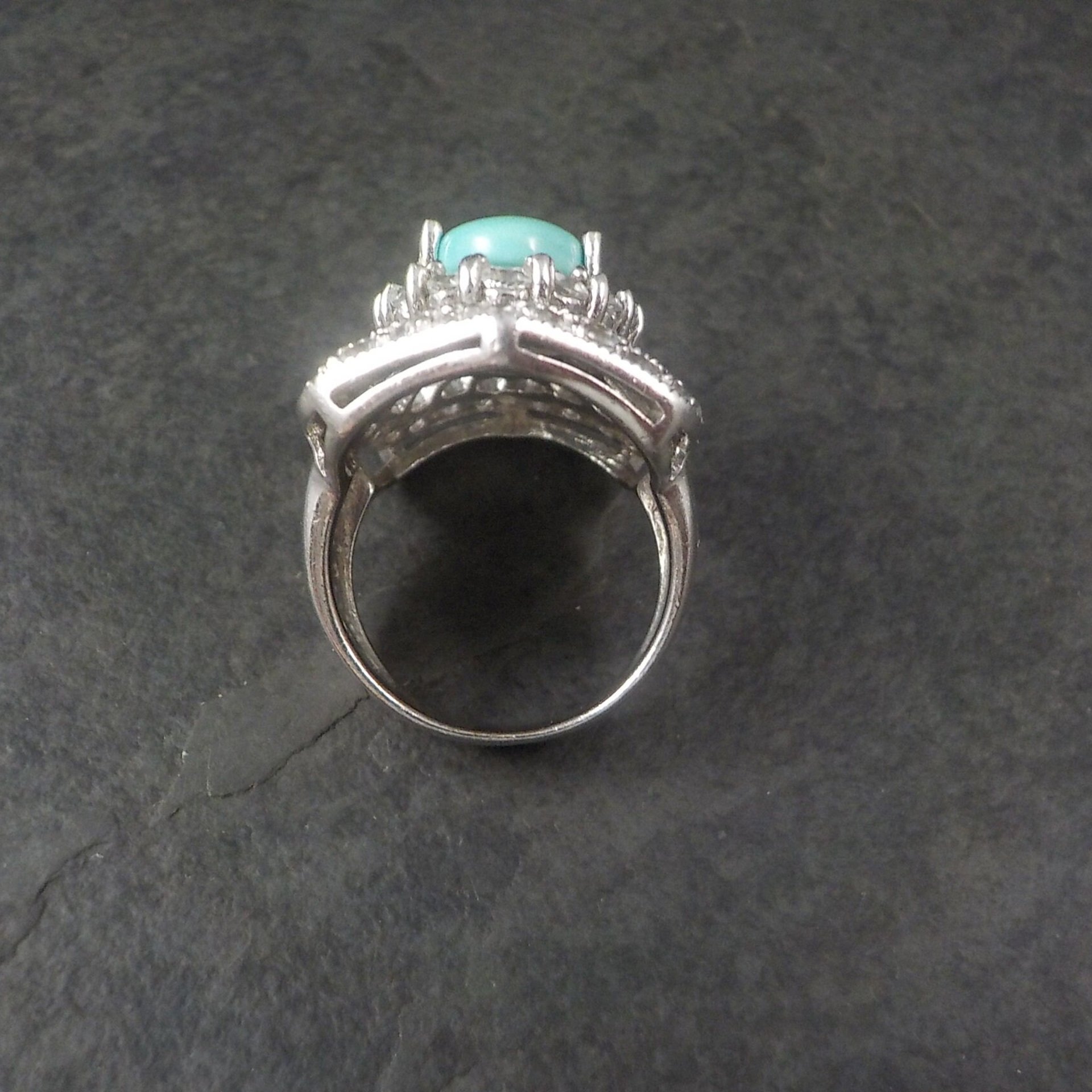 Vintage Sterling Turquoise White Topaz Ring Size 6