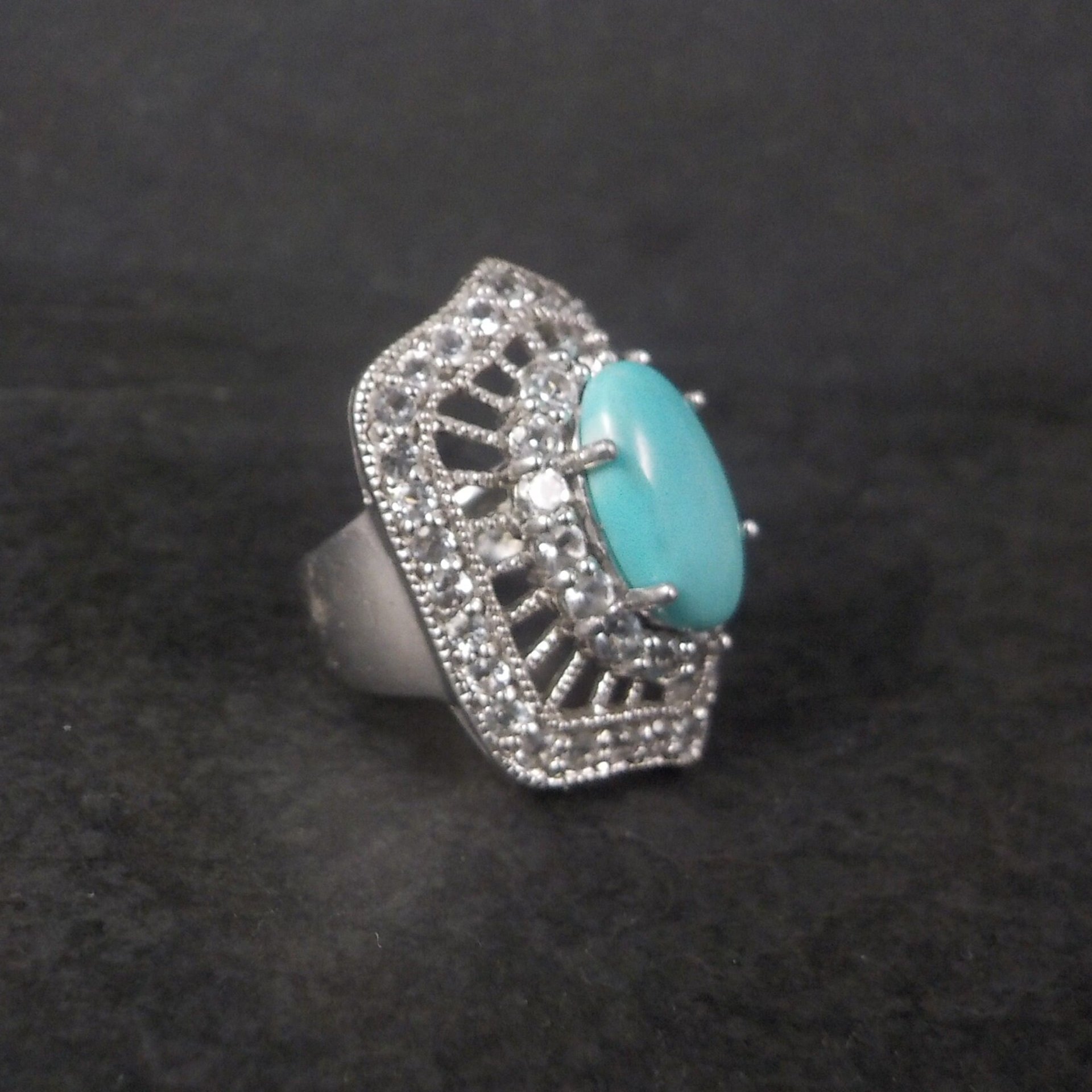 Vintage Sterling Turquoise White Topaz Ring Size 6