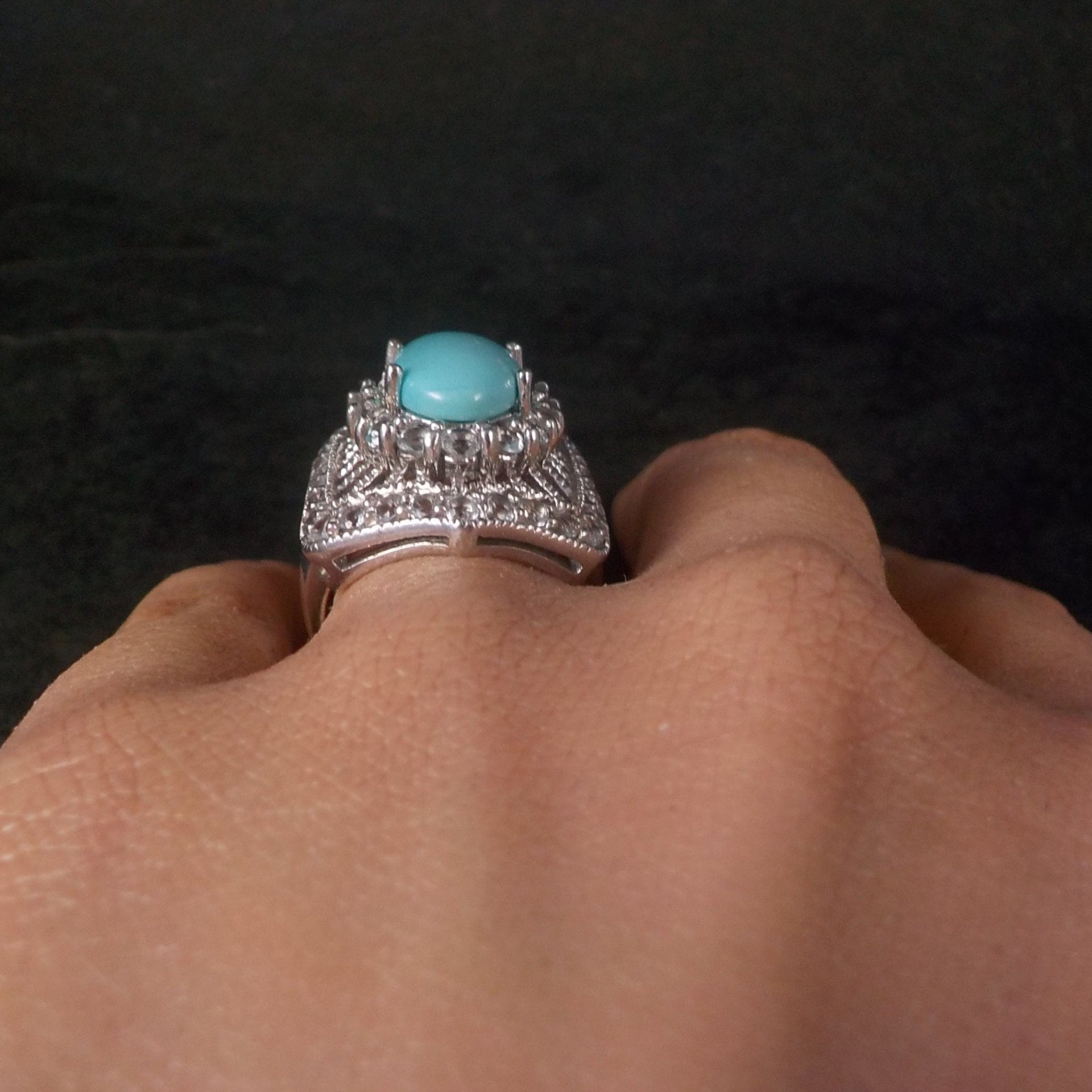 Vintage Sterling Turquoise White Topaz Ring Size 6