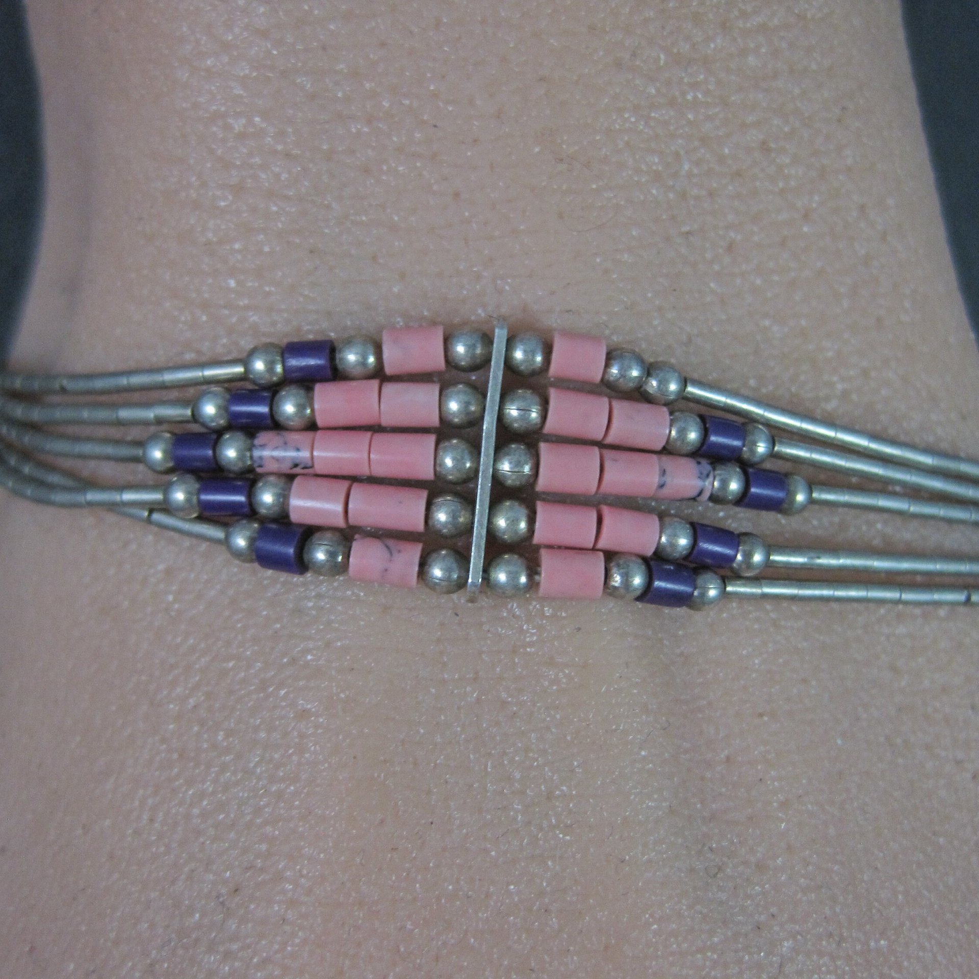 Southwestern Liquid Silver Sugilite Rhodochrosite Bracelet 7 Inches