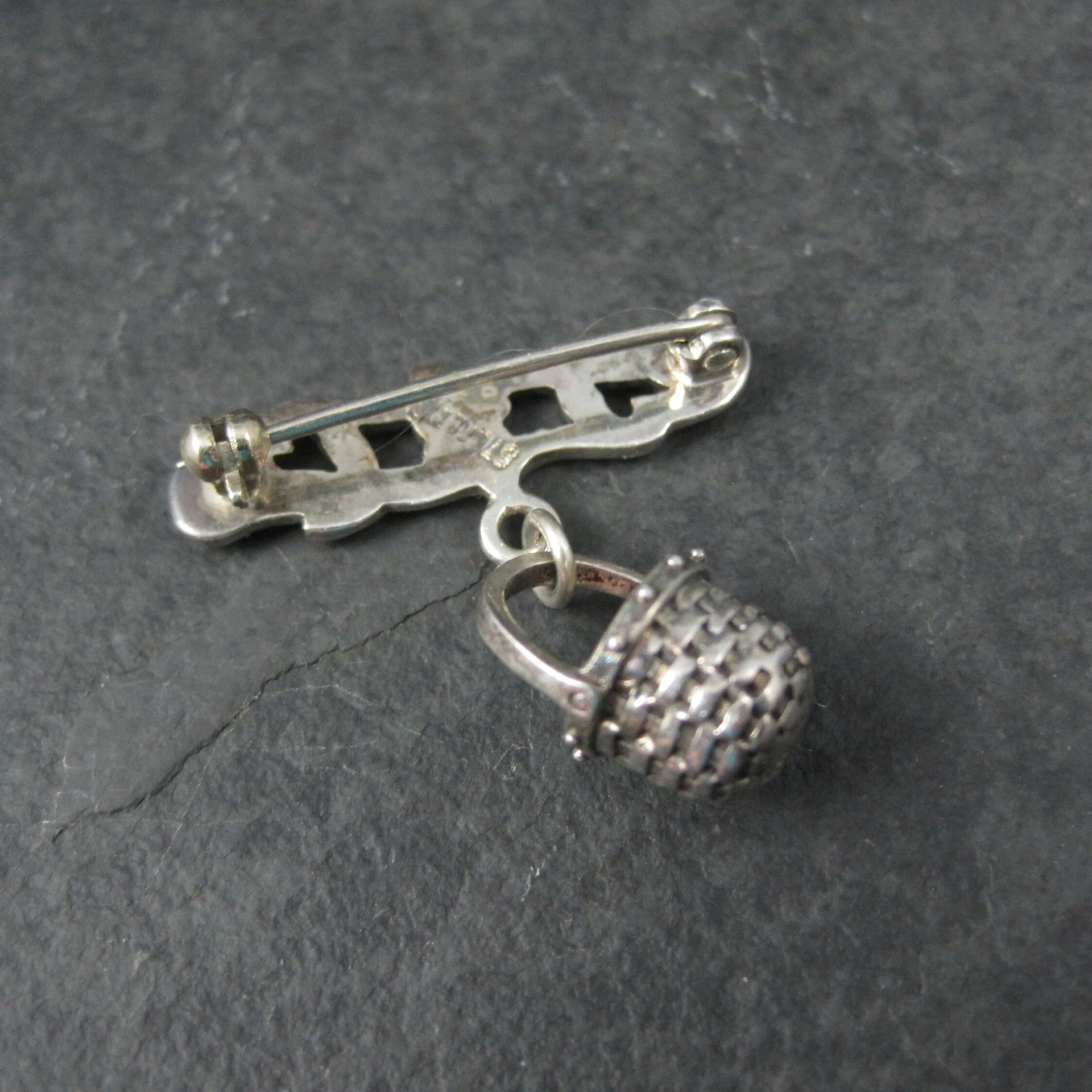 Sterling Woven Basket Brooch