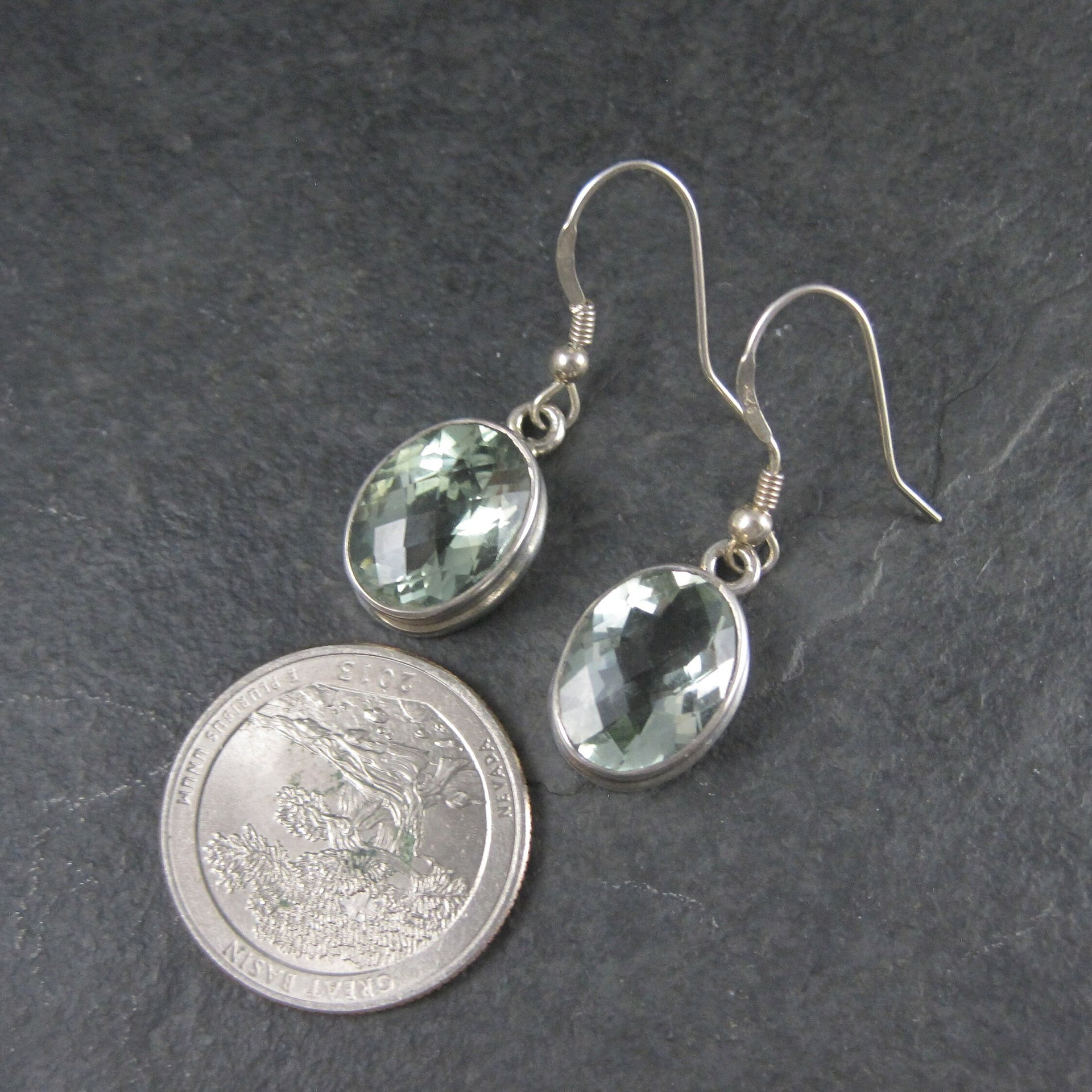 Estate Sterling Green Amethyst Earrings
