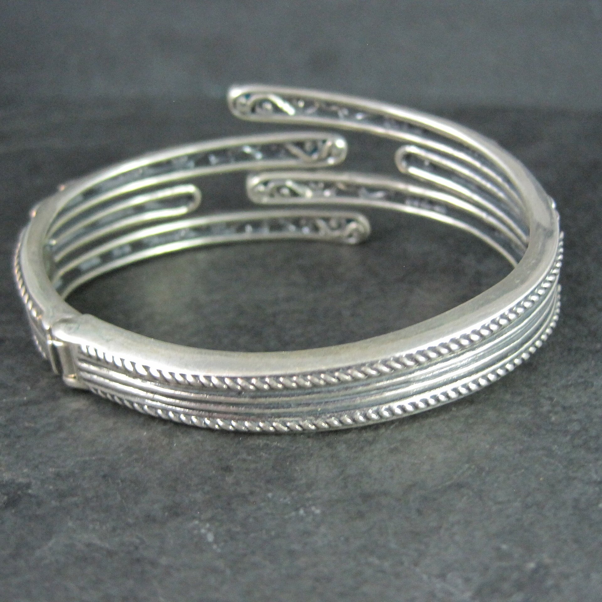 Estate Sterling Turquoise Clamper Bangle Bracelet 6.75 Inches