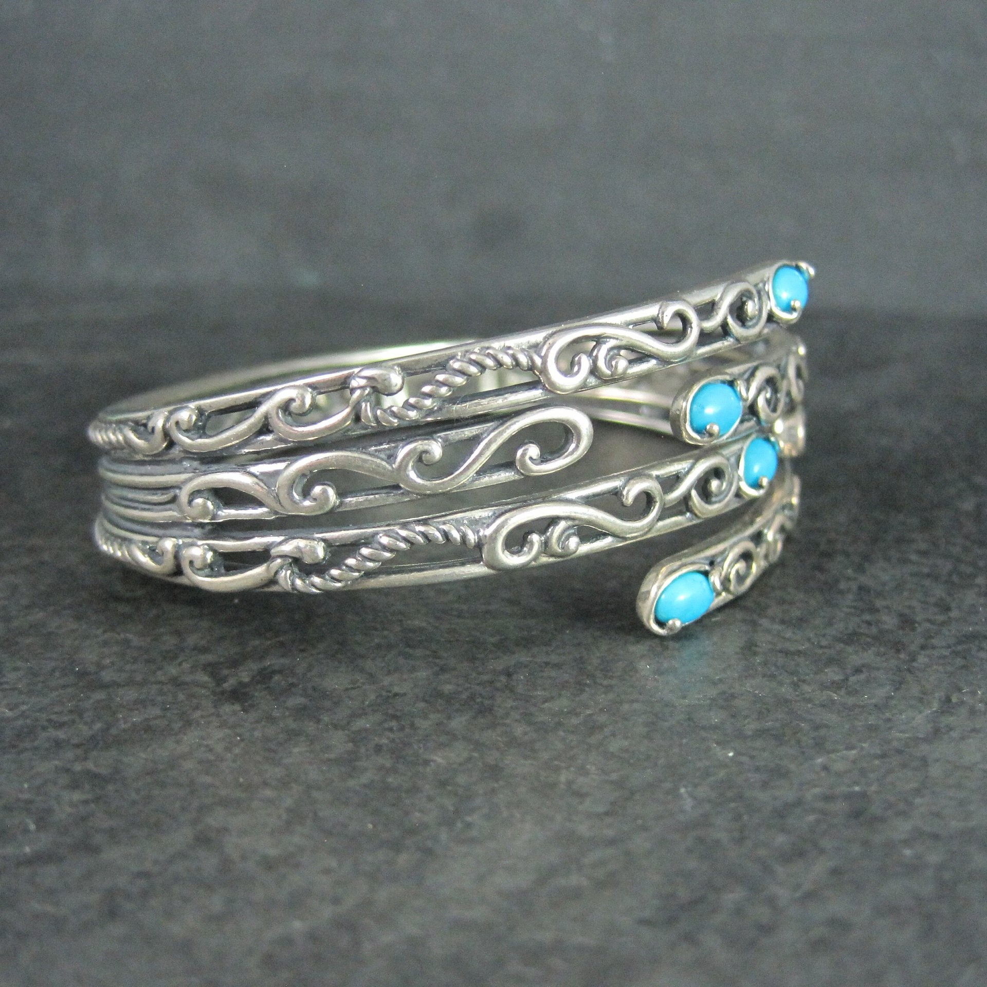 Estate Sterling Turquoise Clamper Bangle Bracelet 6.75 Inches