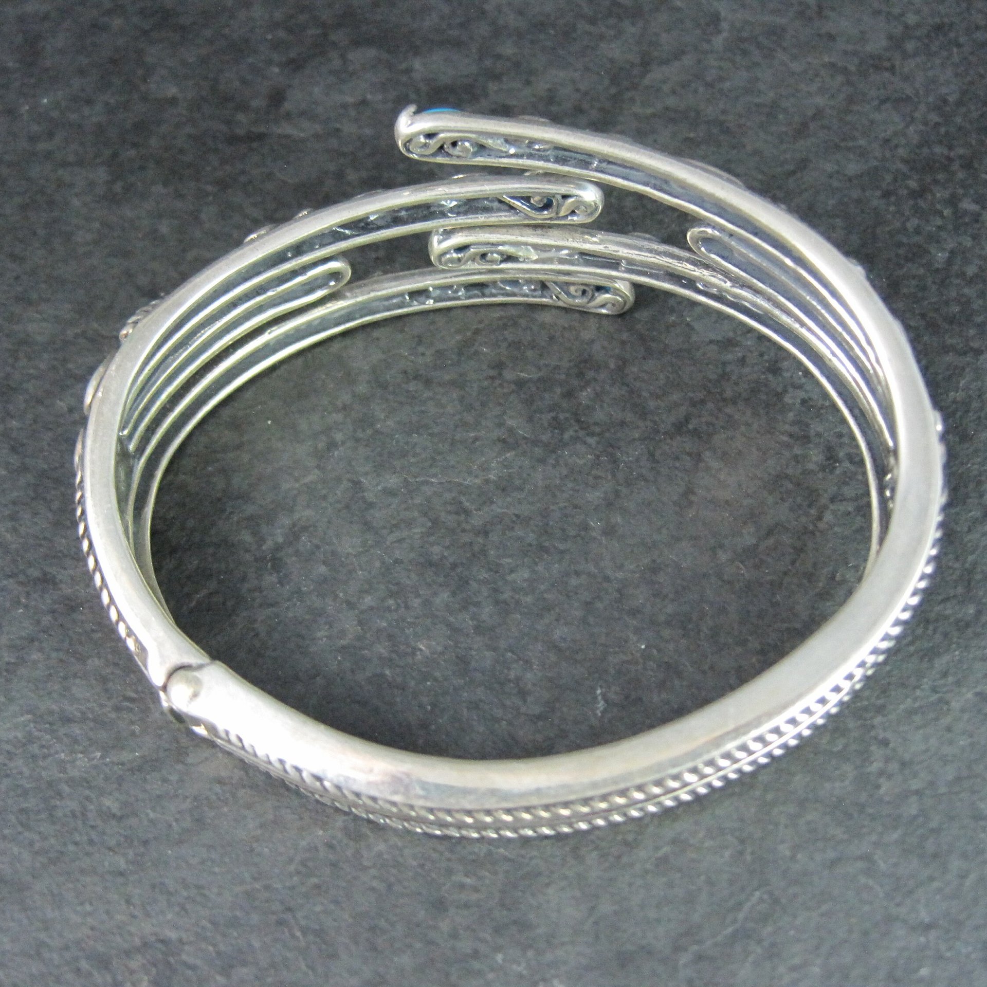 Estate Sterling Turquoise Clamper Bangle Bracelet 6.75 Inches