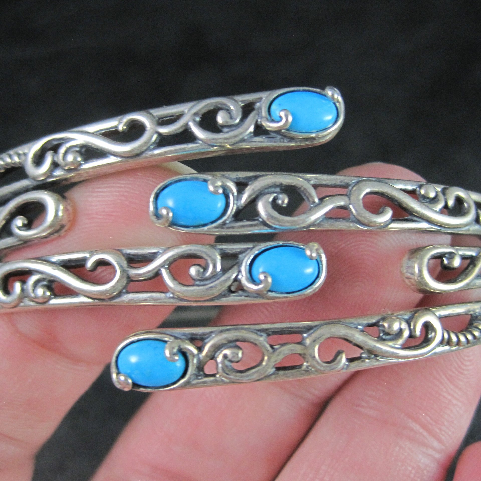 Estate Sterling Turquoise Clamper Bangle Bracelet 6.75 Inches