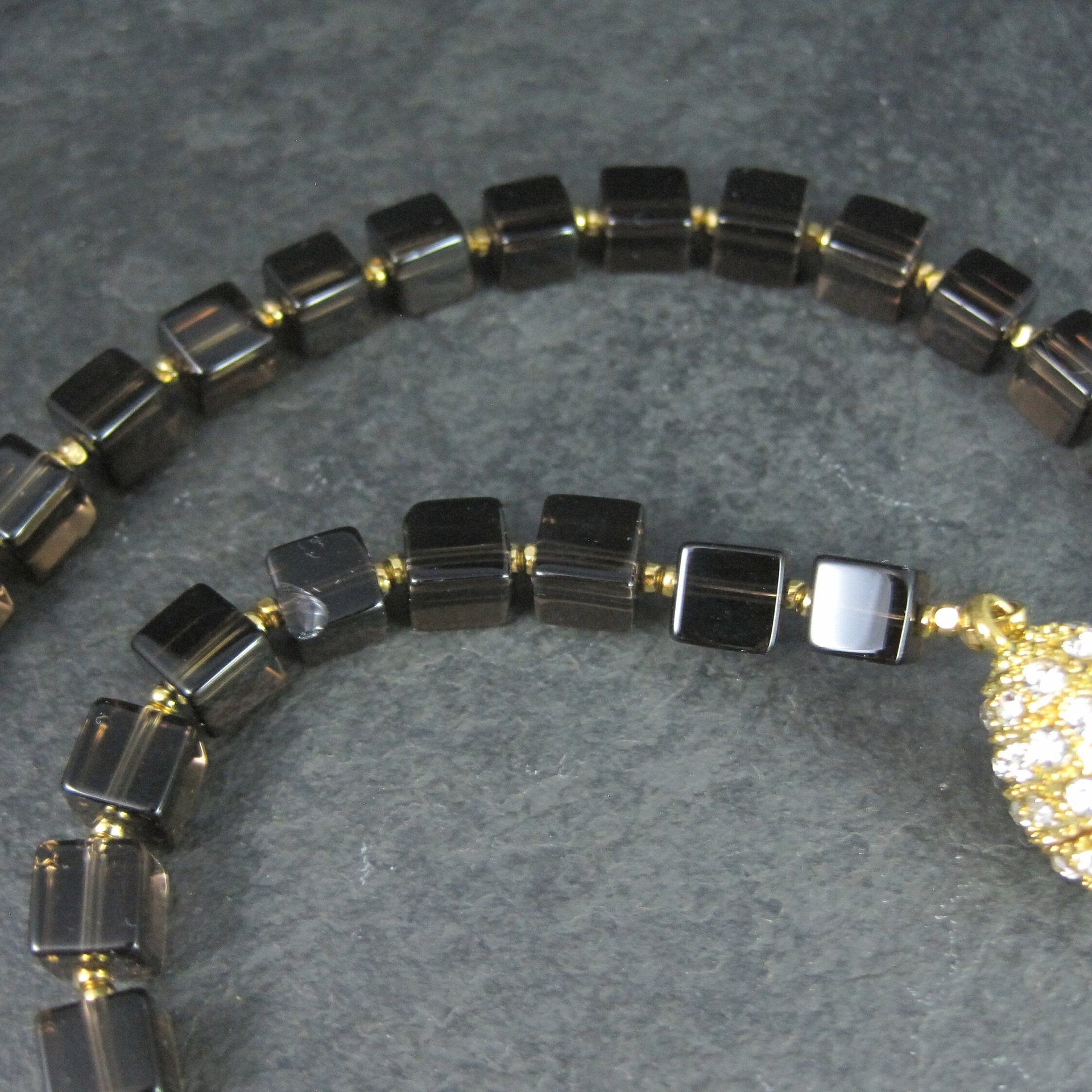 Estate Gold Filled Smoky Quartz Necklace 18.5 Inches Magnetic Clasp