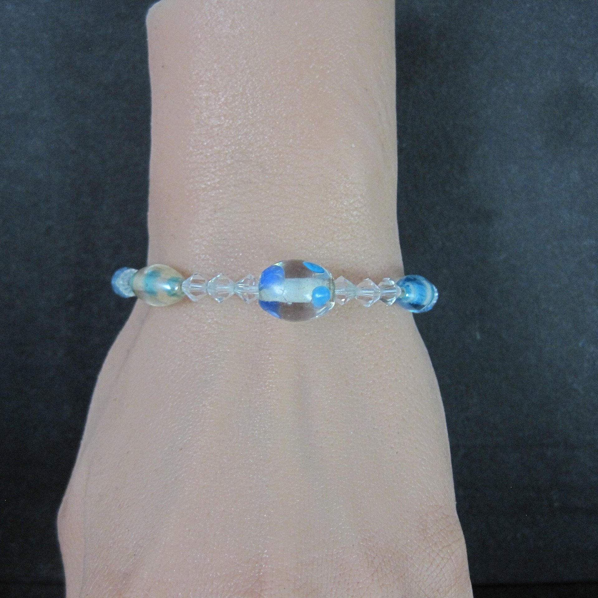 Sterling Crystal Blue Art Glass Toggle Bracelet 7.25"