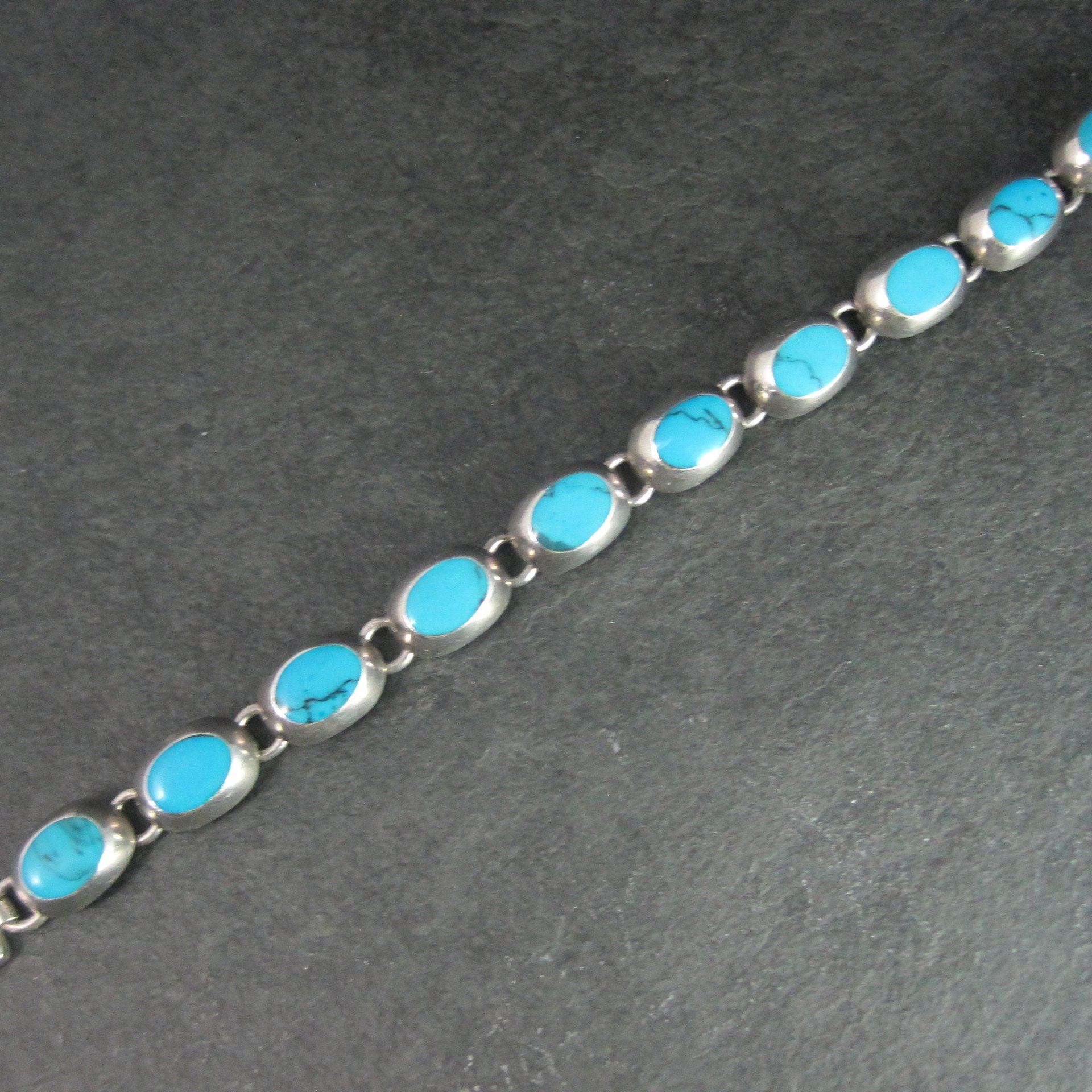 Mexican Sterling Faux Turquoise Bracelet 7.5 Inches