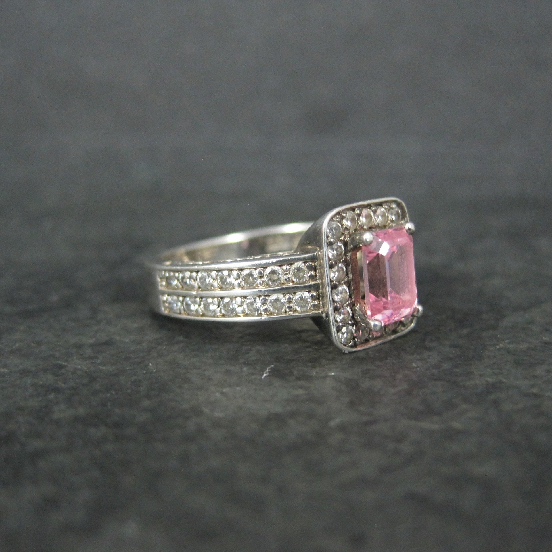 Vintage Sterling Pink Cz Cocktail Ring Size 8