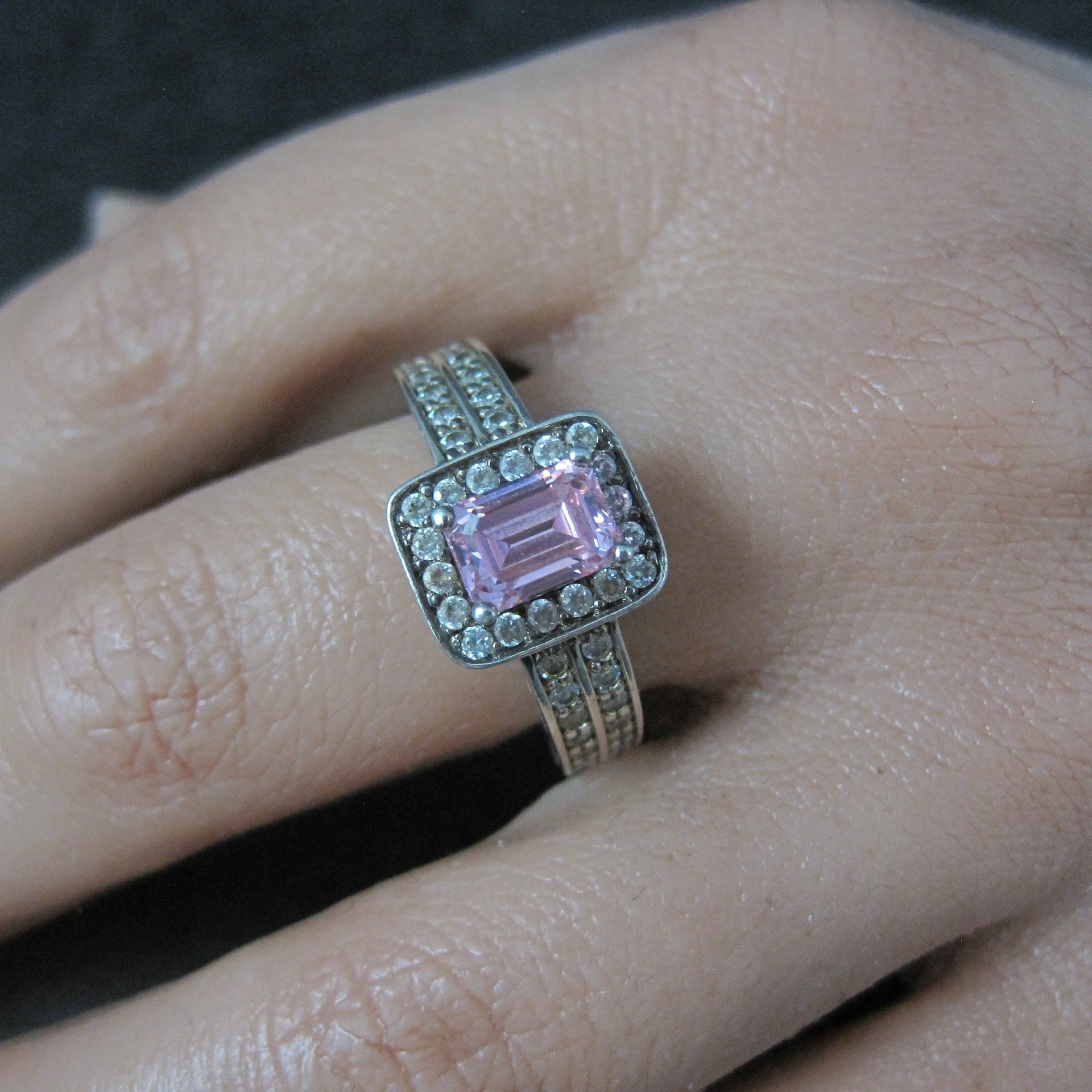 Vintage Sterling Pink Cz Cocktail Ring Size 8