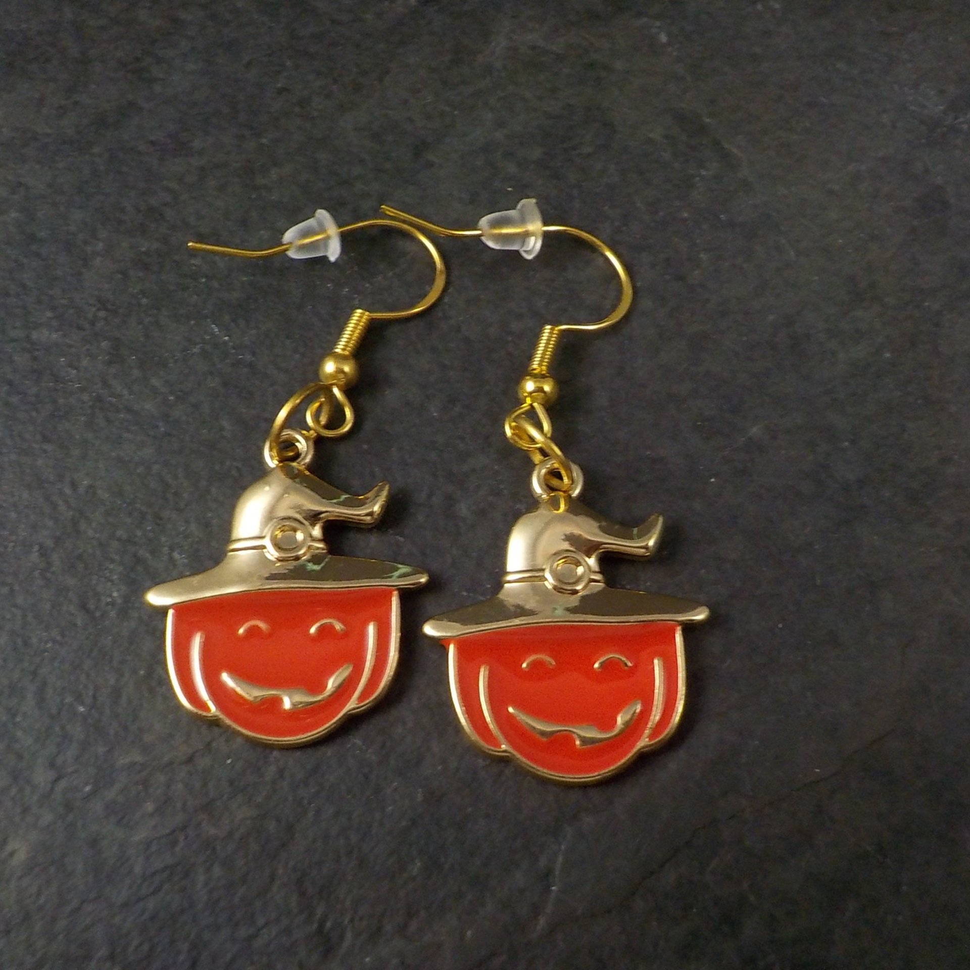 Halloween Pumpkin Witch Earrings Vermeil Sterling Enamel