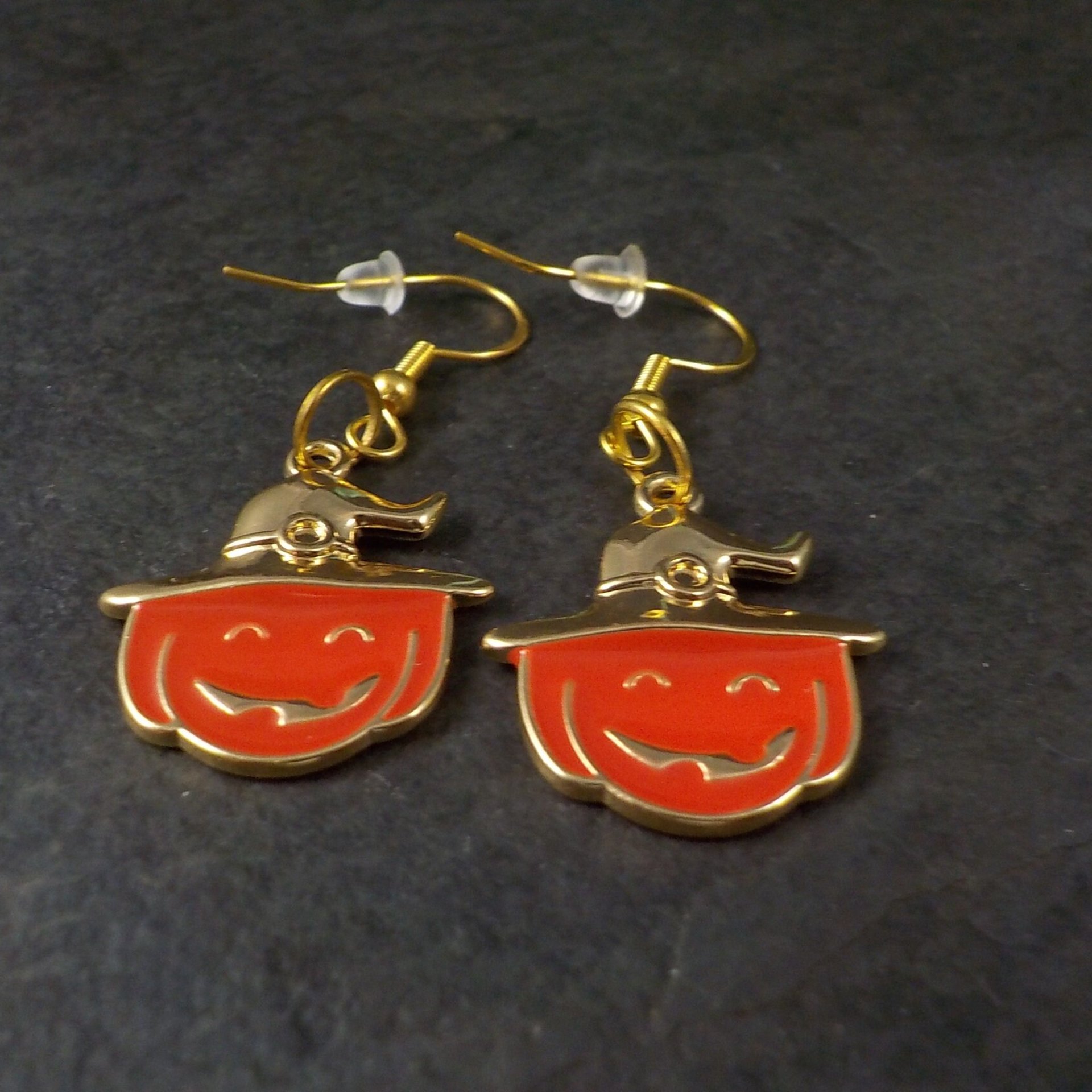 Halloween Pumpkin Witch Earrings Vermeil Sterling Enamel