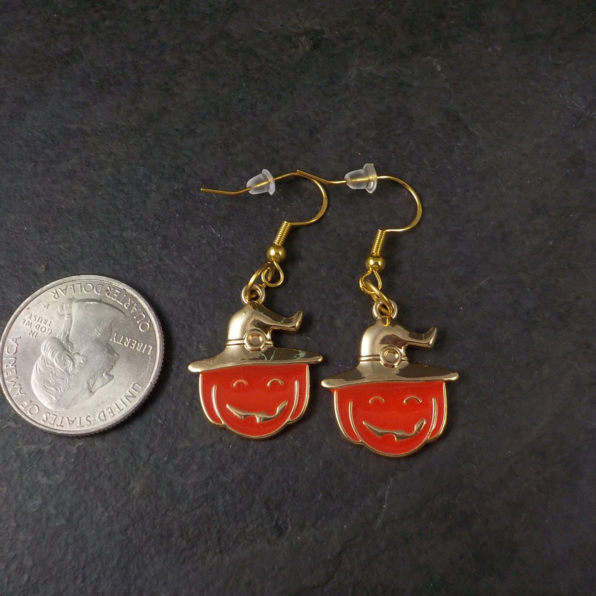 Halloween Pumpkin Witch Earrings Vermeil Sterling Enamel