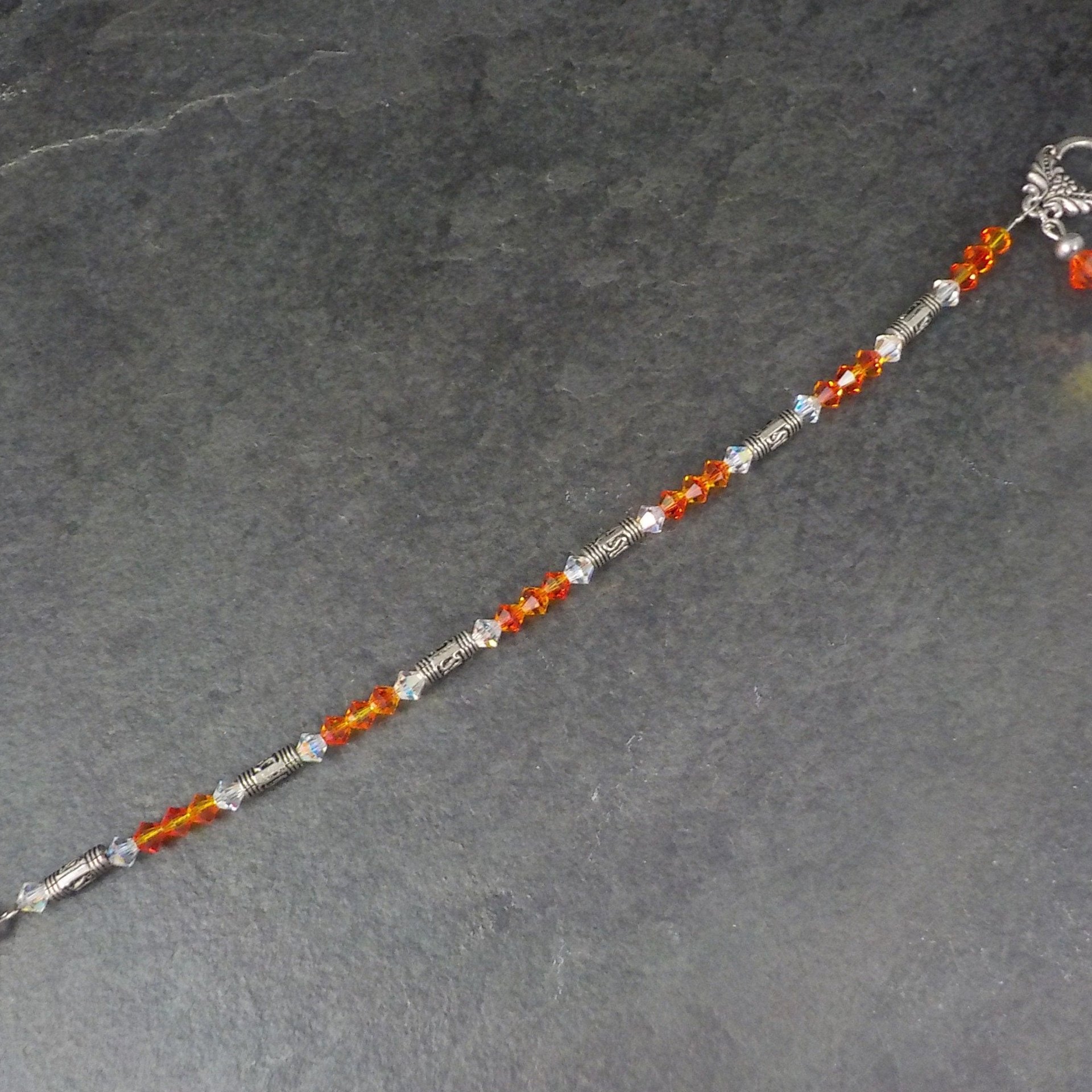 Sterling Orange Crystal Toggle Bracelet 7.25 Inches