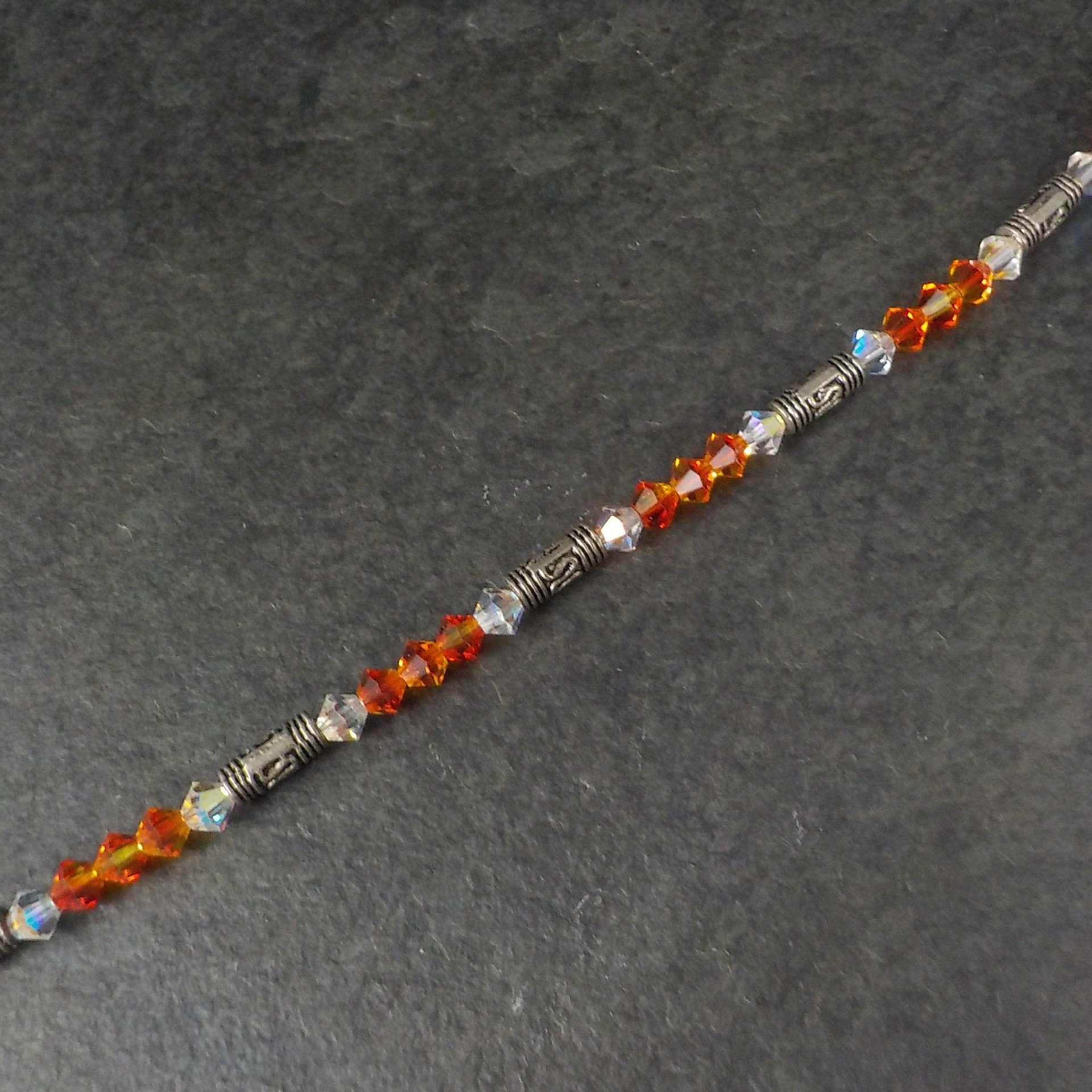 Sterling Orange Crystal Toggle Bracelet 7.25 Inches