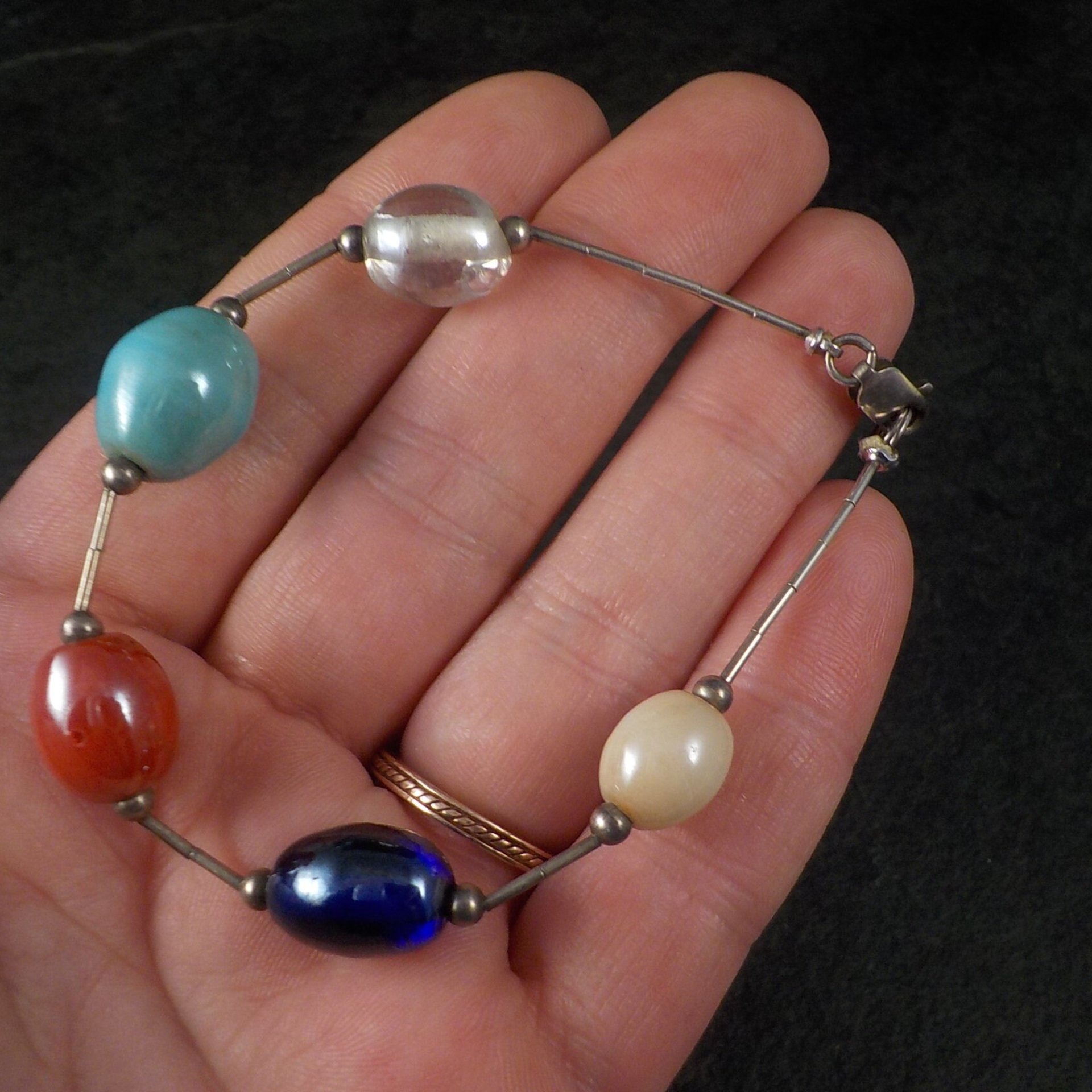 Vintage Sterling Liquid Silver Ceramic Bead Bracelet
