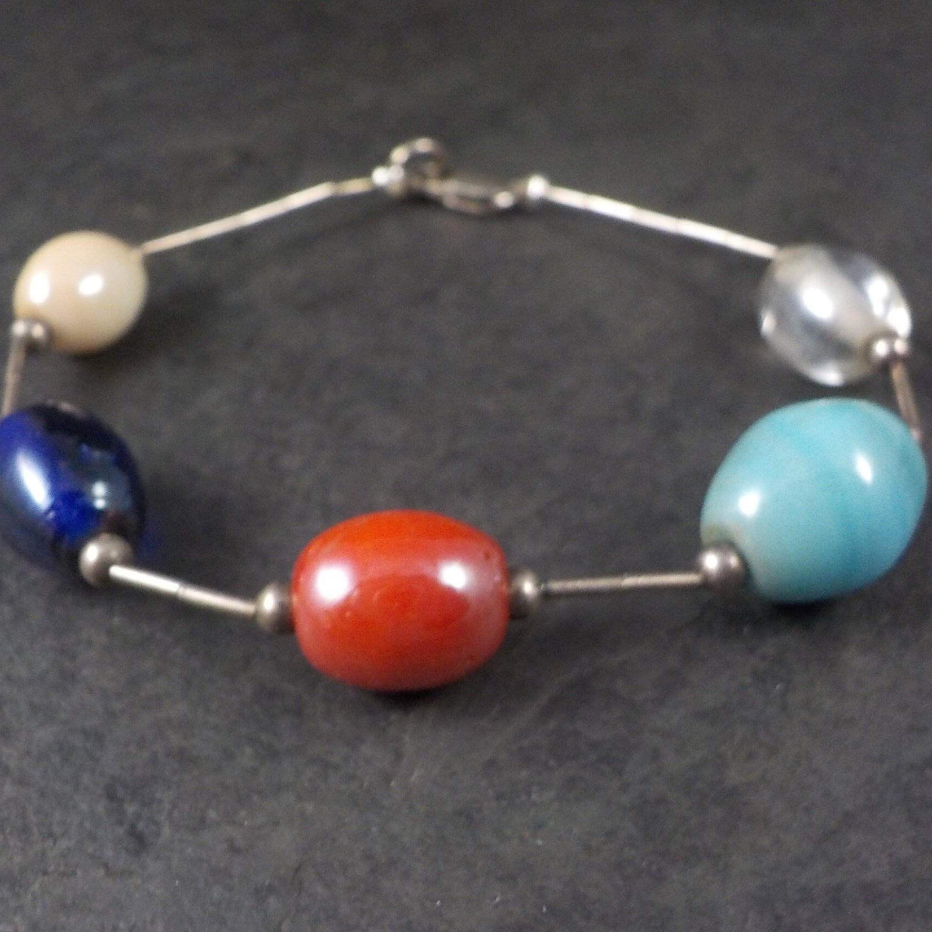 Vintage Sterling Liquid Silver Ceramic Bead Bracelet