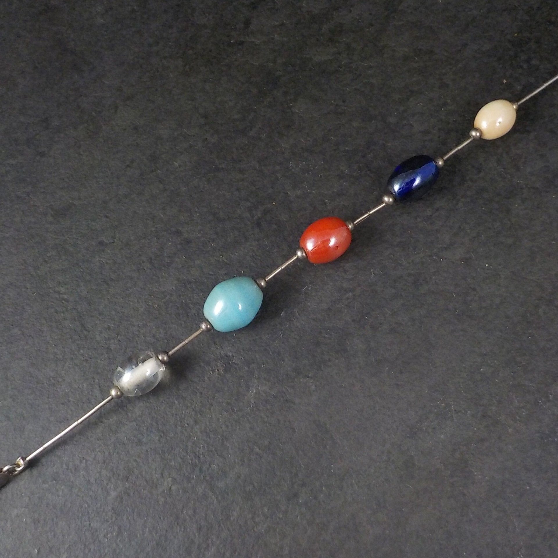 Vintage Sterling Liquid Silver Ceramic Bead Bracelet