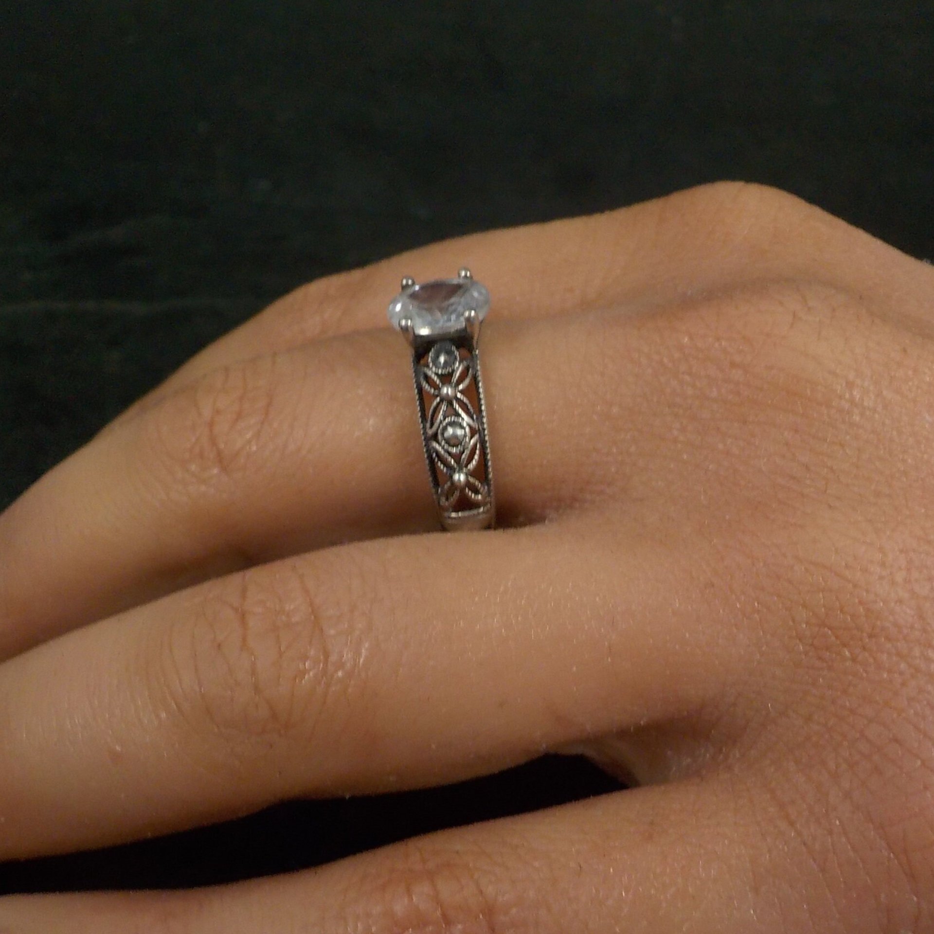 Vintage Sterling Filigree Cz Solitaire Ring Size 8