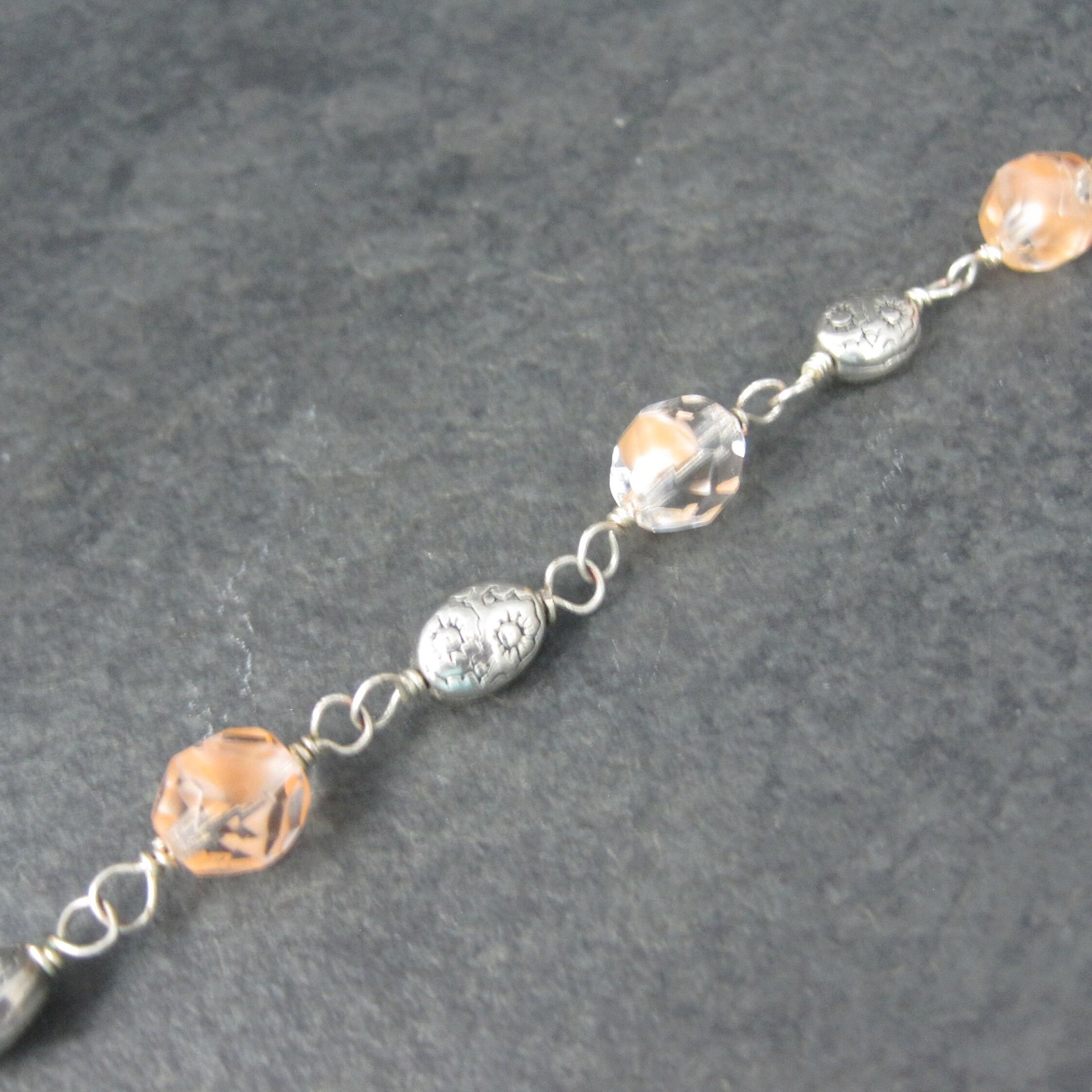 Vintage Sterling Art Glass Sun Bracelet 7.25"