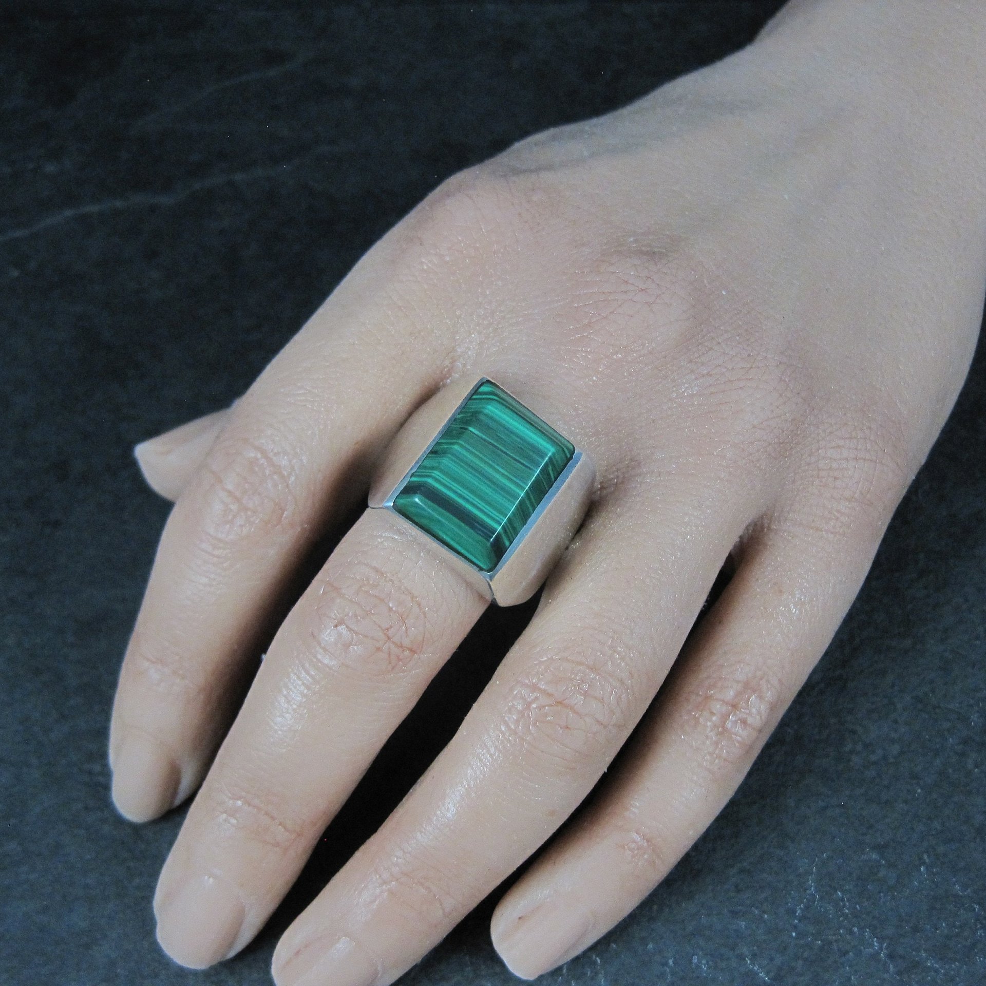 Mens Sterling Faux Malachite Ring Size 12