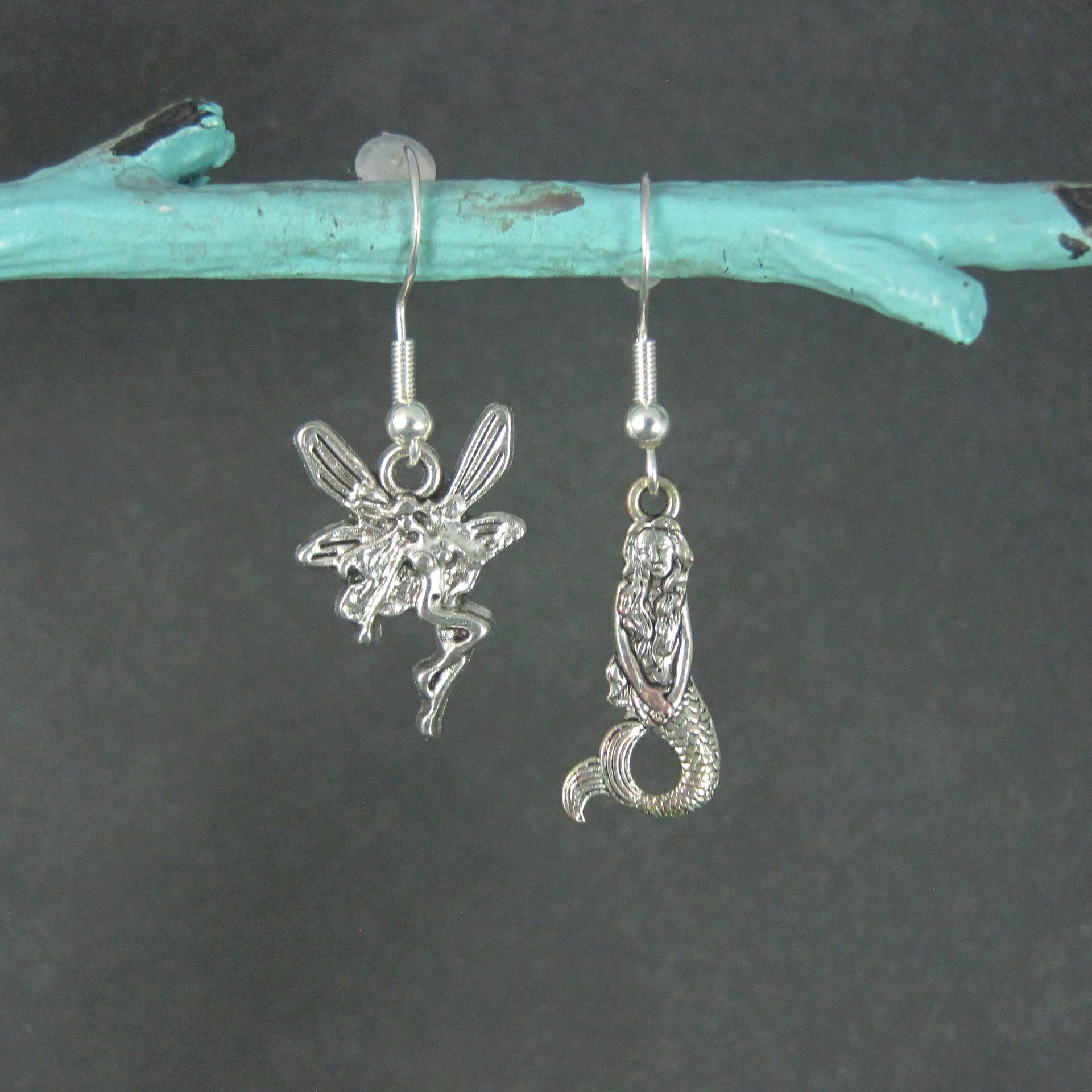 Asymmetrical Mermaid Fairy Earrings Sterling Silver Earwires