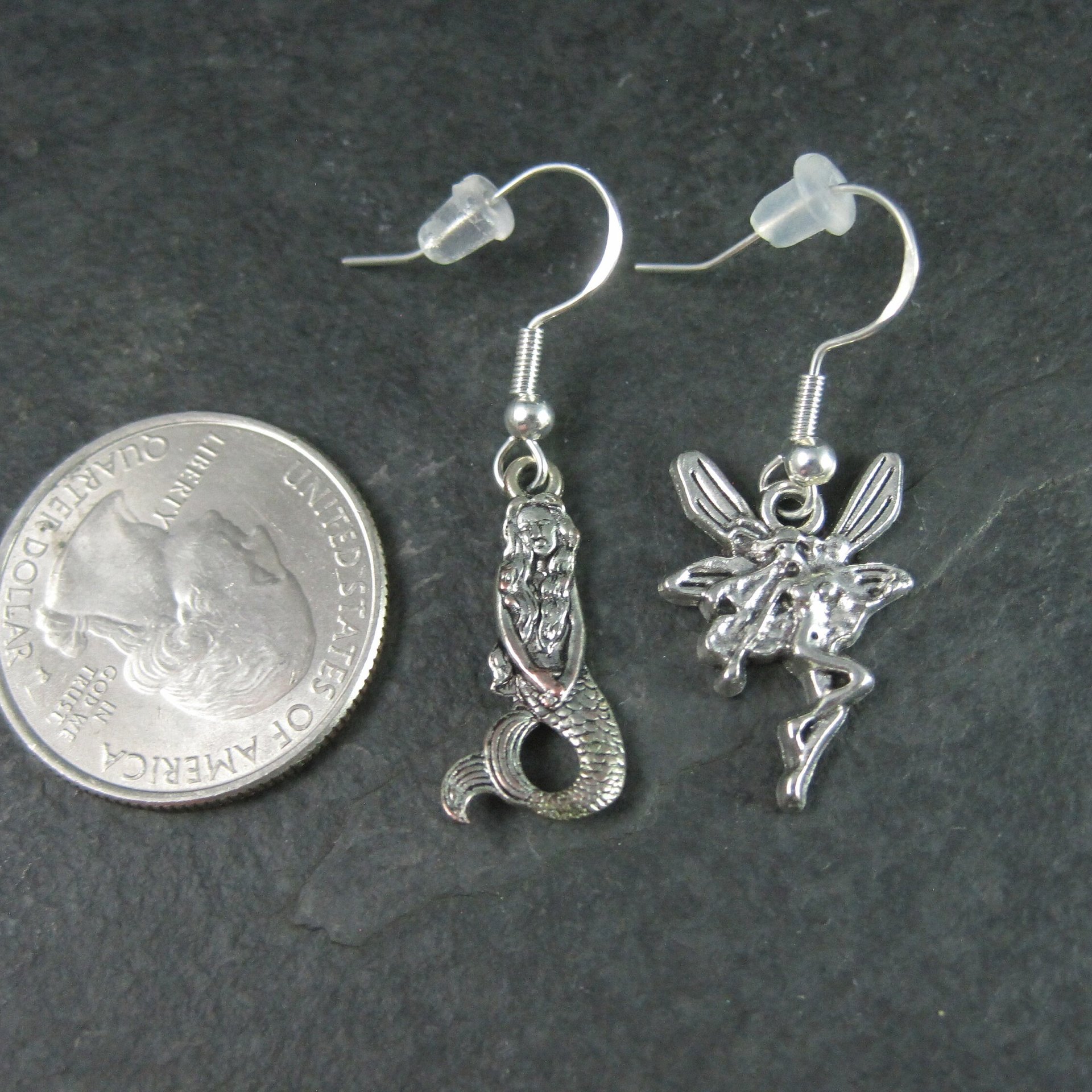 Asymmetrical Mermaid Fairy Earrings Sterling Silver Earwires